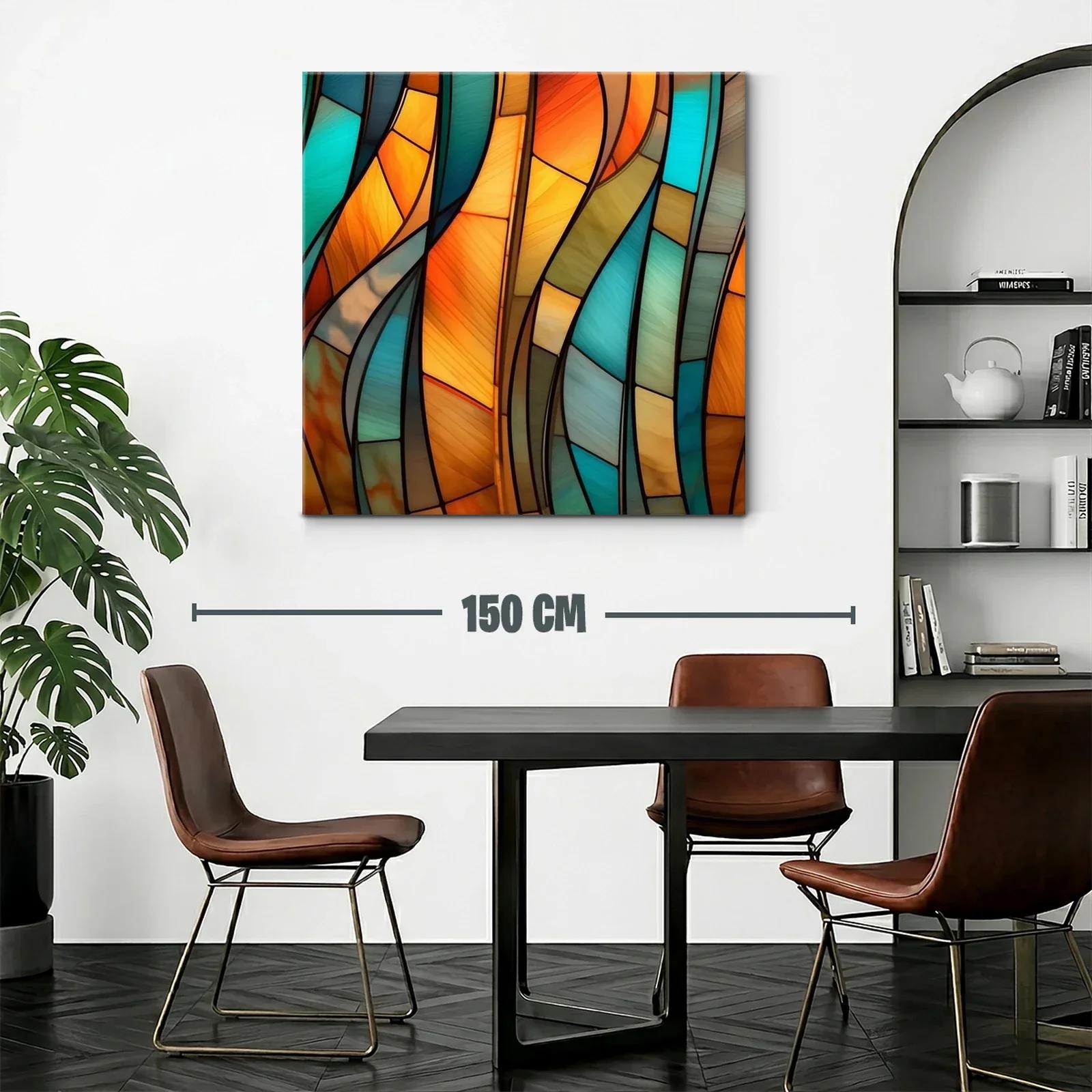 Cuadro abstracto con tonos cálidos y fríos entrelazados — miniatura 2
