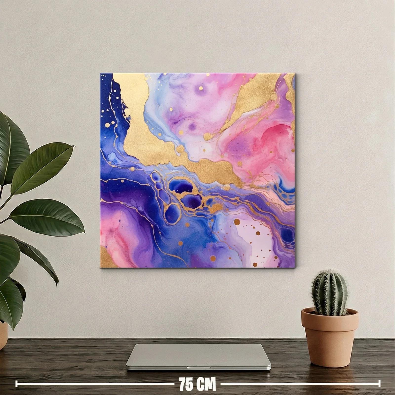 Cuadro abstracto con tonos dorados y púrpuras vibrantes — miniatura 2
