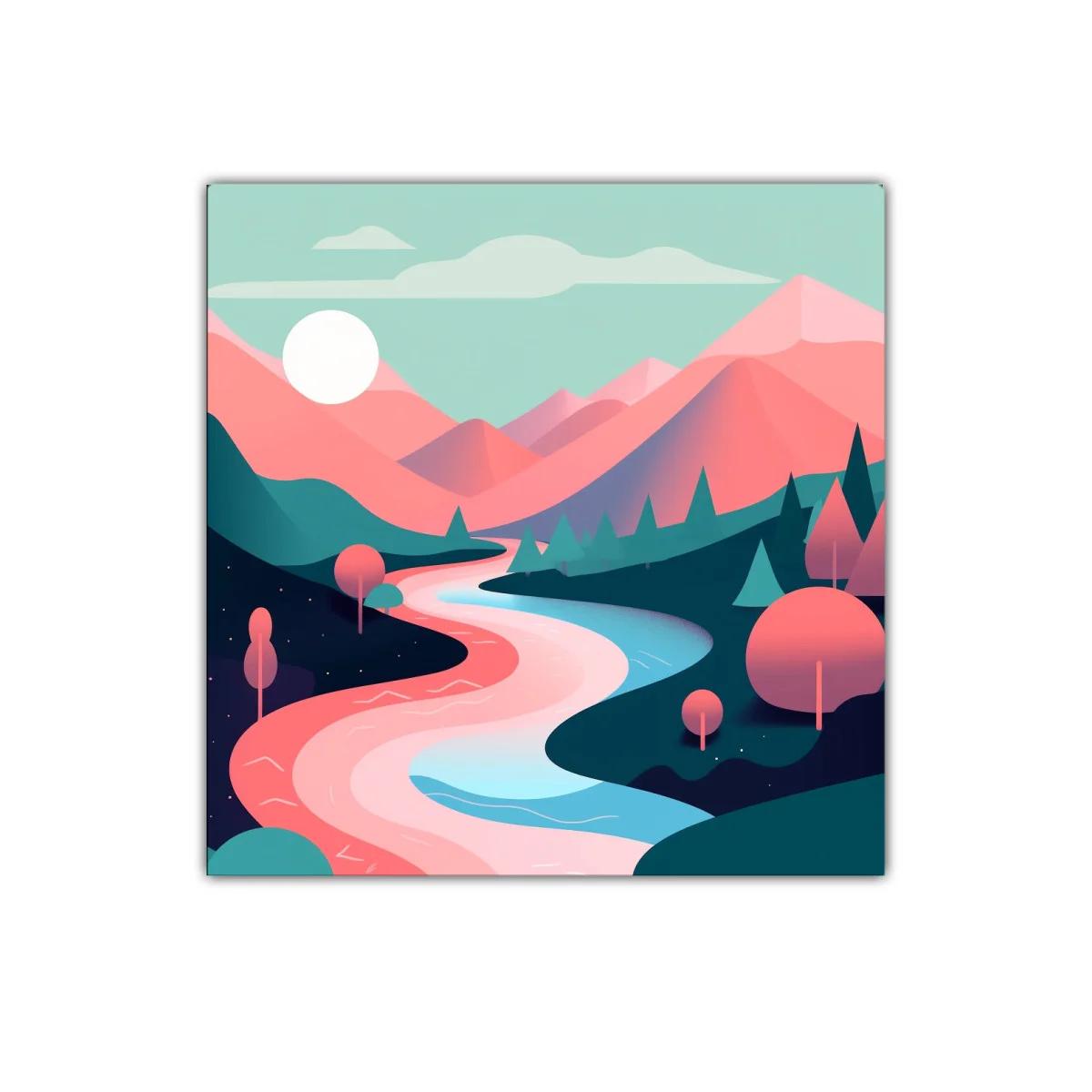 Paisaje cromático de río y montañas en tonos pastel — imagen principal