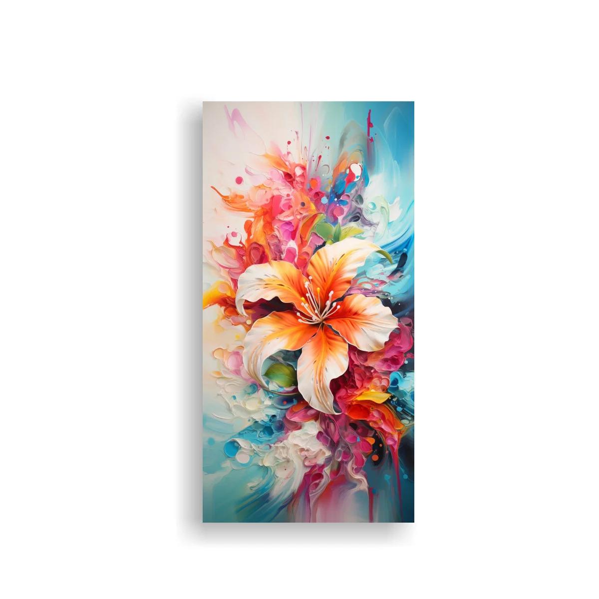 Cuadro lirio naranja con remolinos de pintura