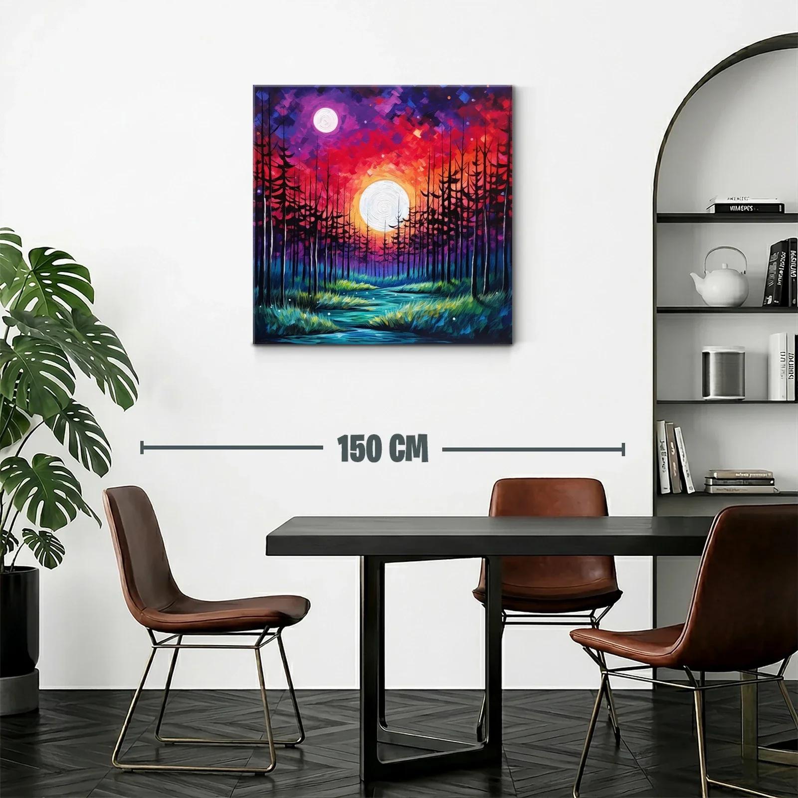 Paisaje de bosque nocturno con luna llena vibrante — miniatura 2