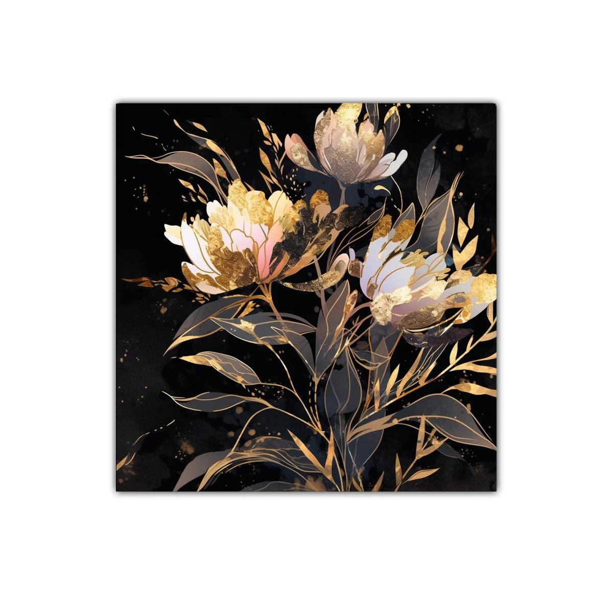 Flores doradas sobre fondo oscuro para elegante decoración