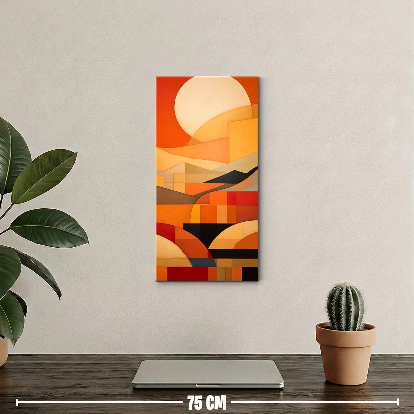 Cuadro paisaje geométrico al atardecer con sol claro — miniatura 2