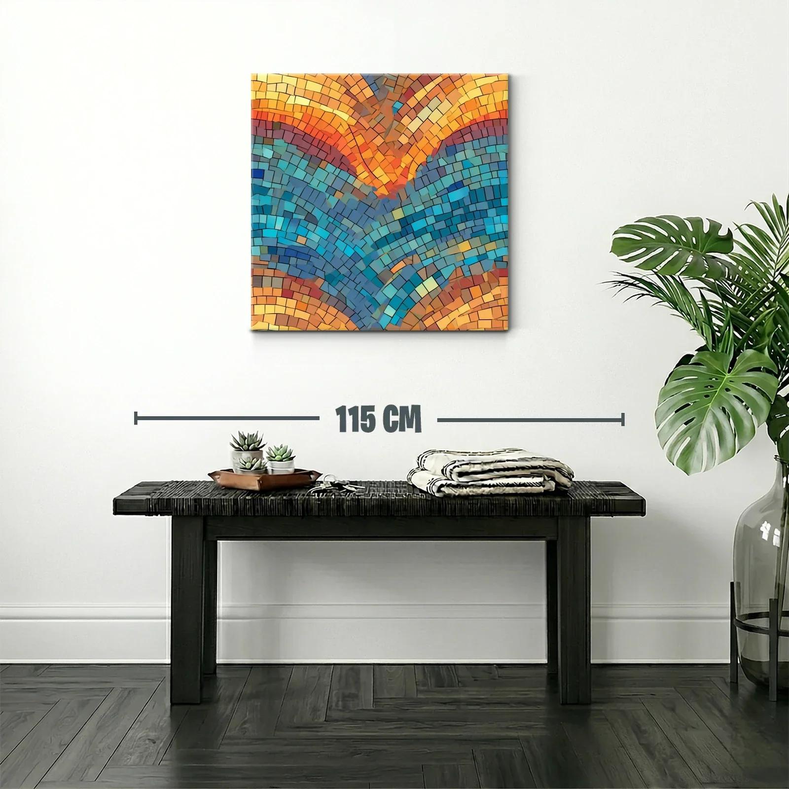 Cuadro mosaico con tonos cálidos y azules vibrantes — miniatura 2