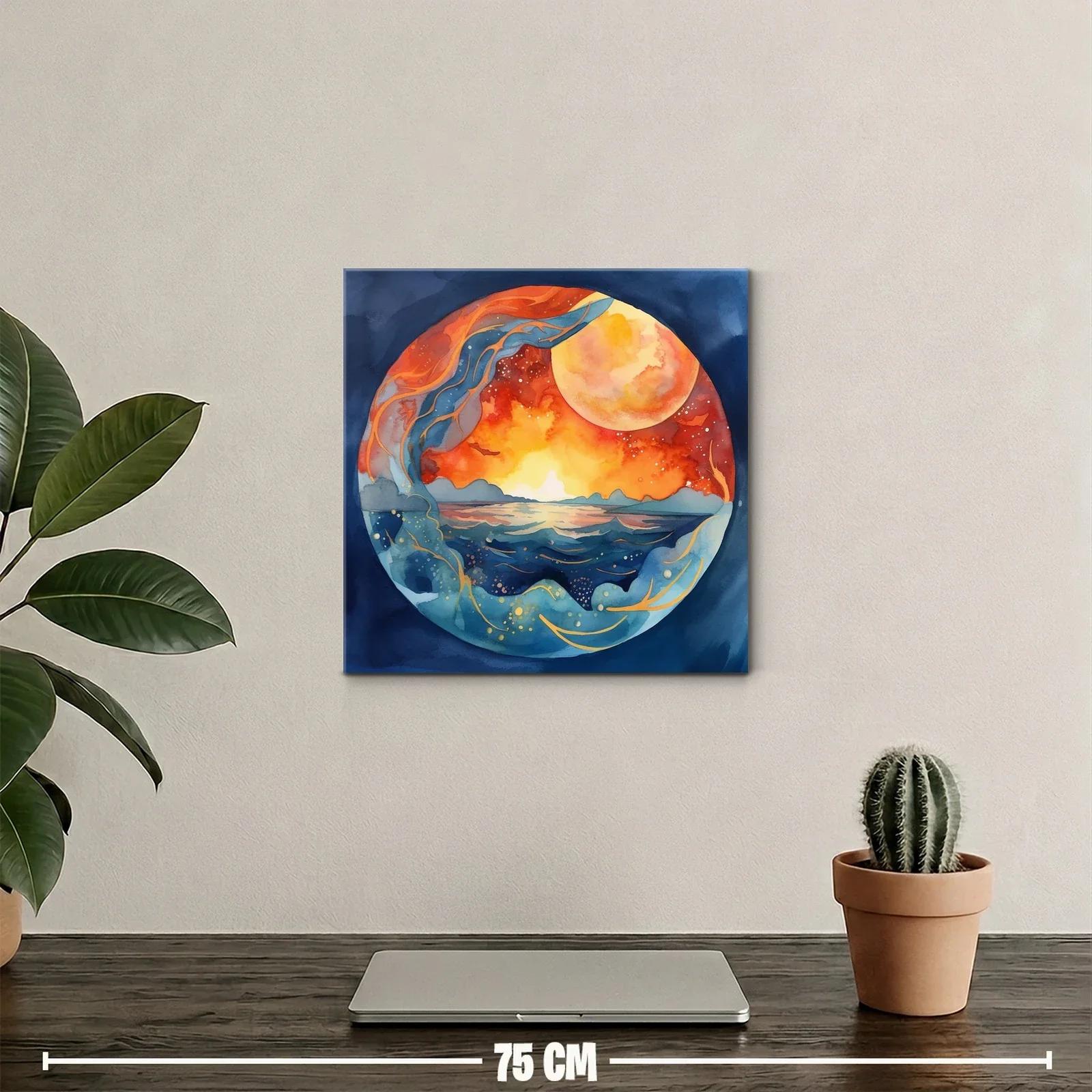 Atardecer celestial con mar y luna gigante vibrante — miniatura 2
