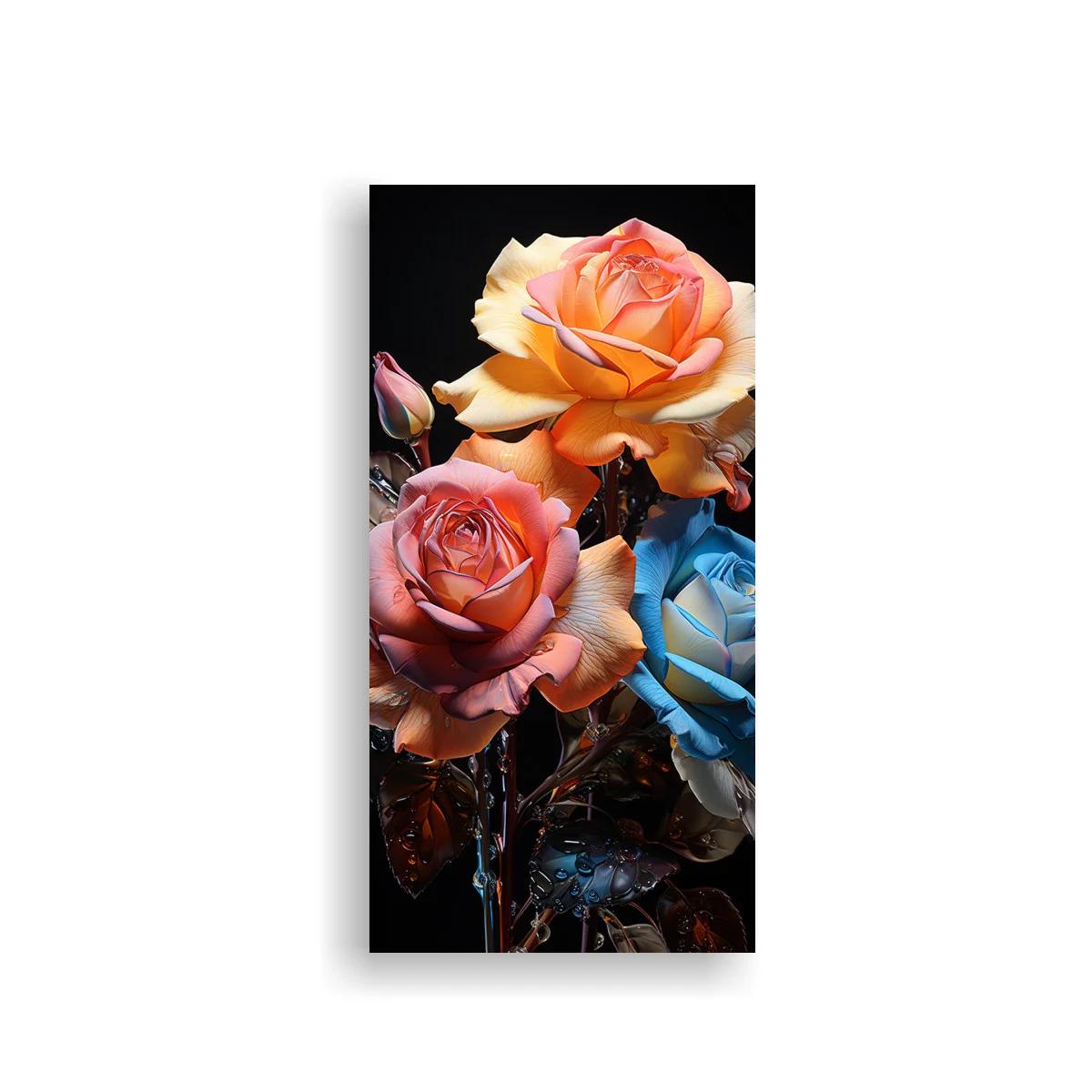 Cuadro ramo de rosas coral crema y azul — imagen principal
