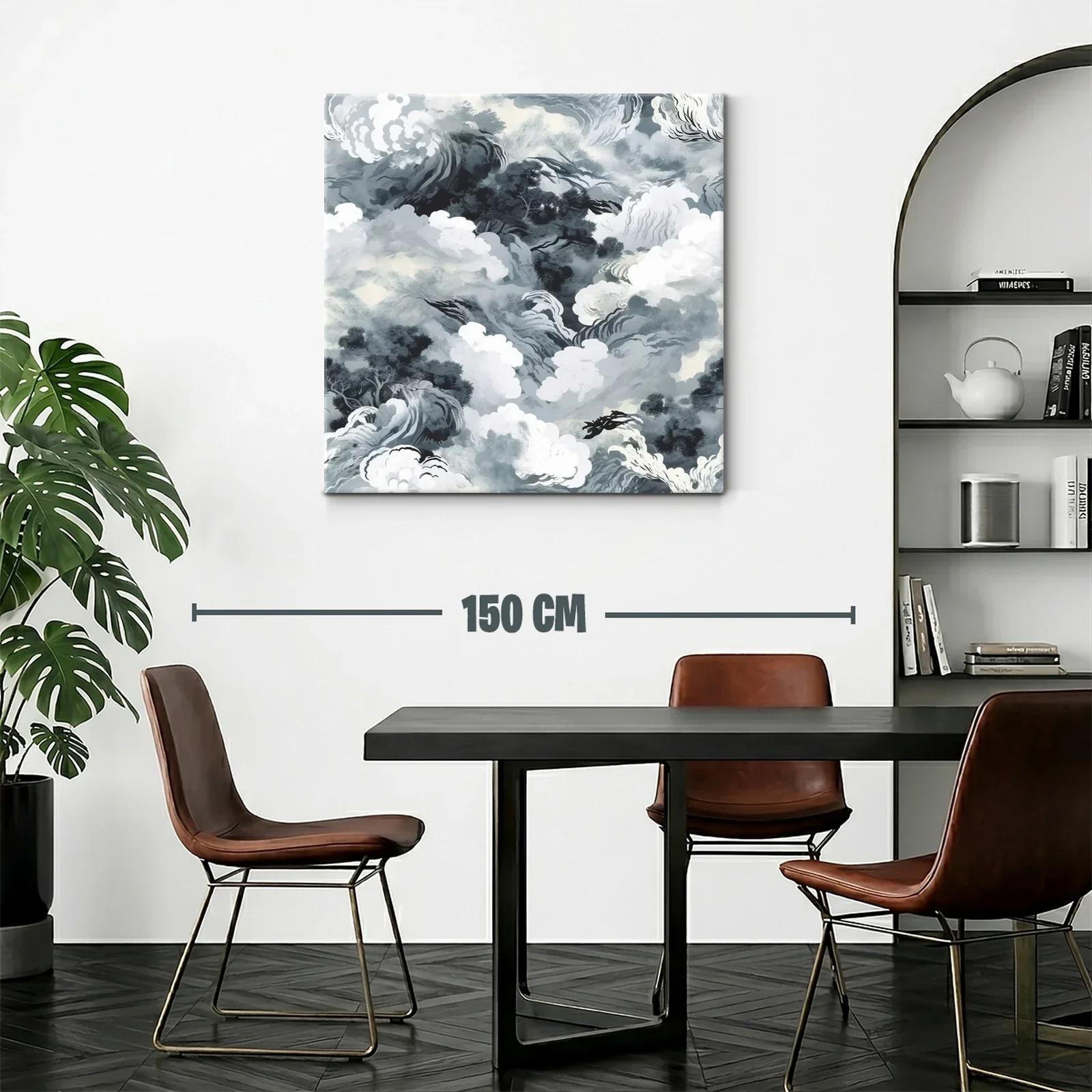 Cuadro abstracto con formas de nubes y árboles en tonos grises — miniatura 2