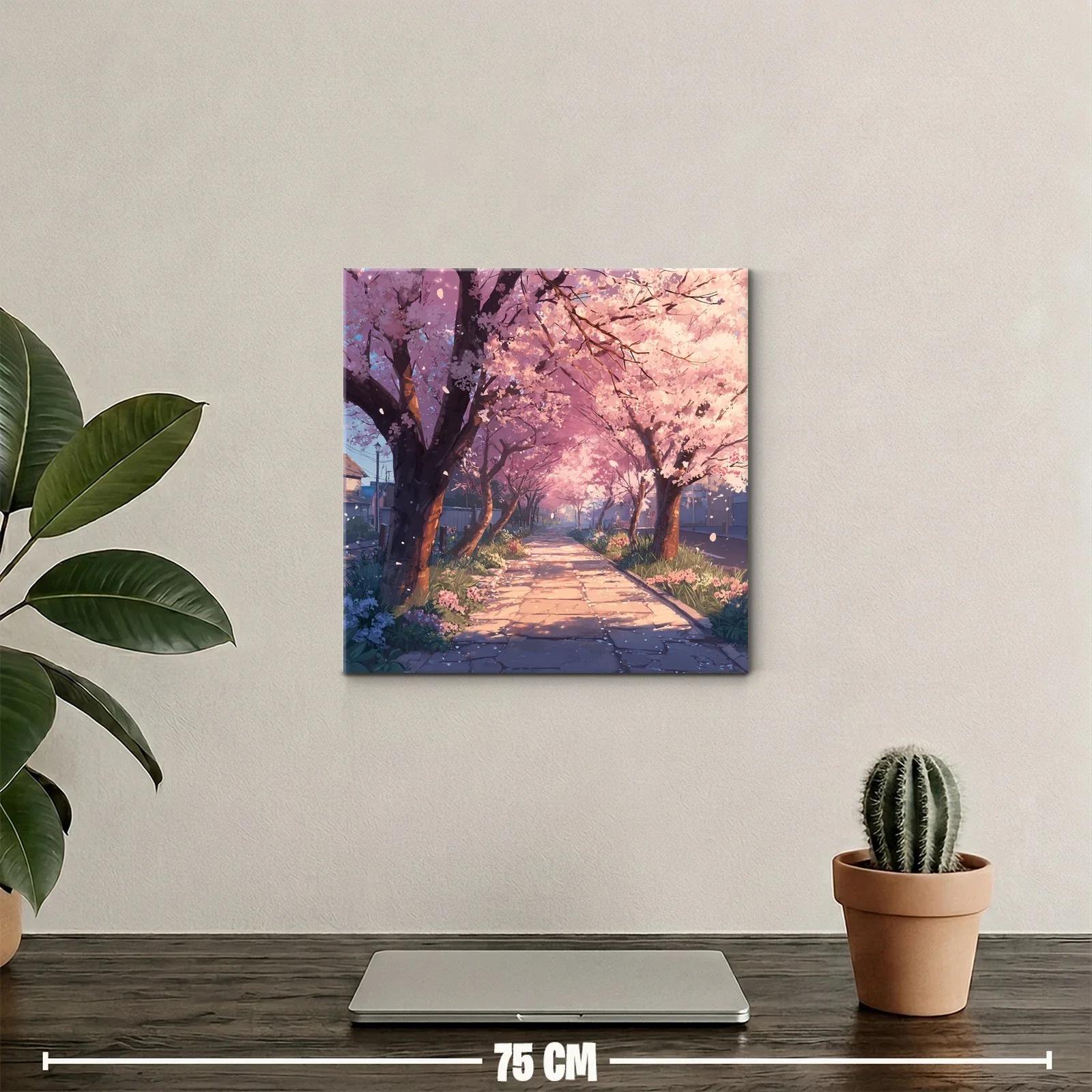 Camino de Cerezos en Flor bajo Luz Suave del Atardecer — miniatura 2