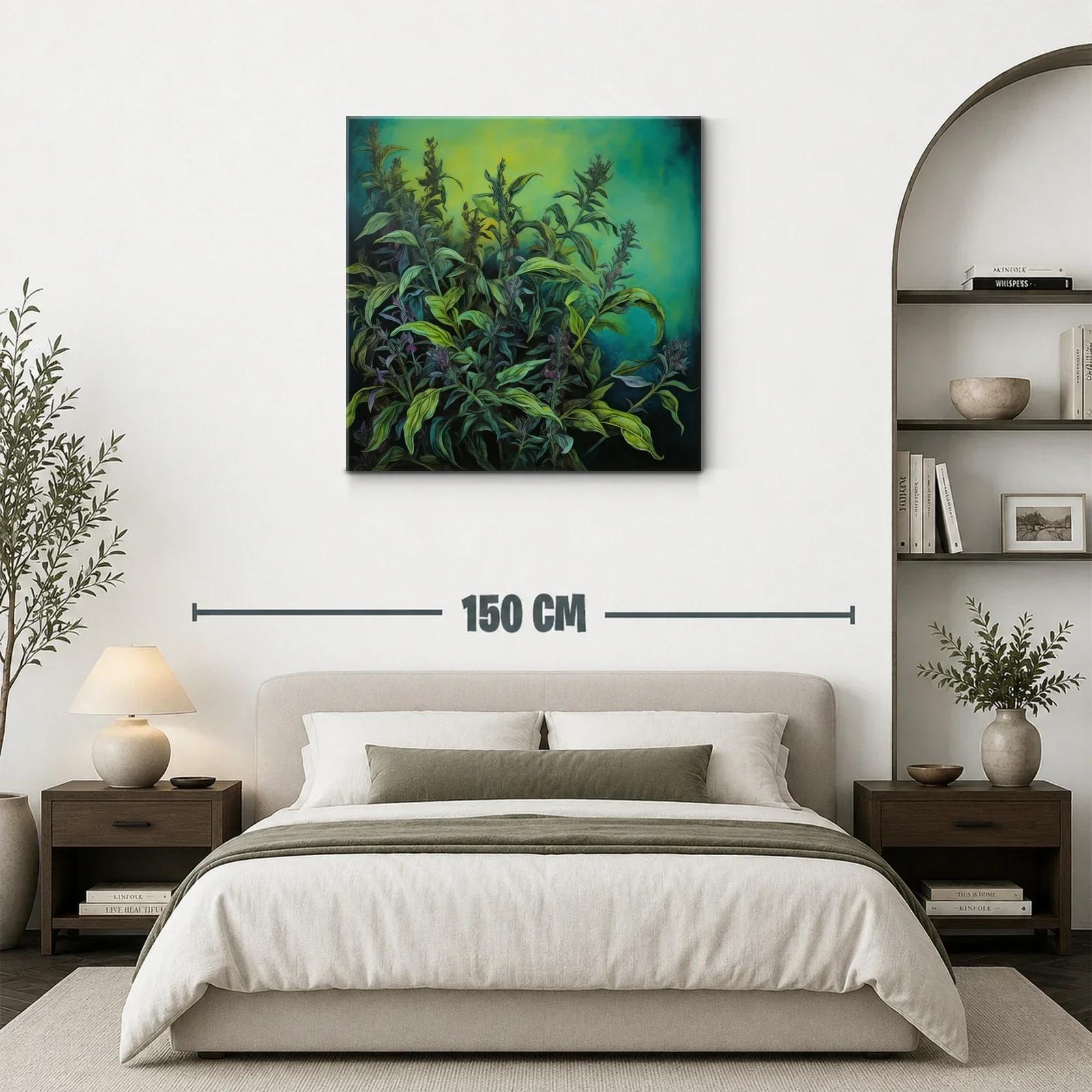 Cuadro de plantas verdes con fondo turquesa y verde lima — miniatura 3