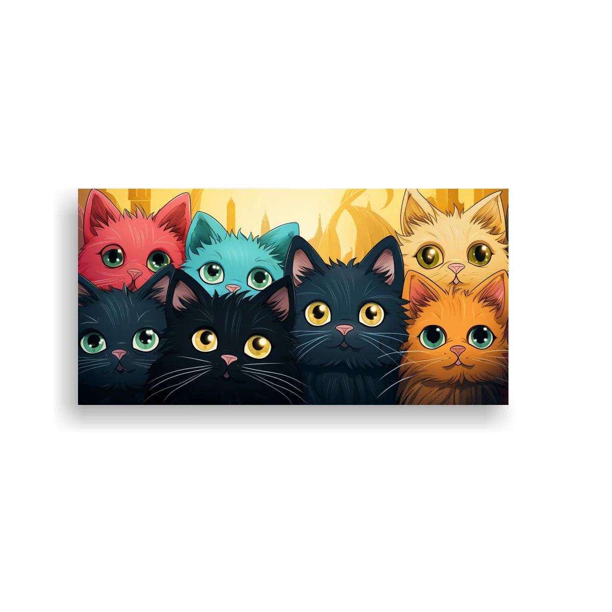 Cuadro grupo de gatos de colores con bigotes finos