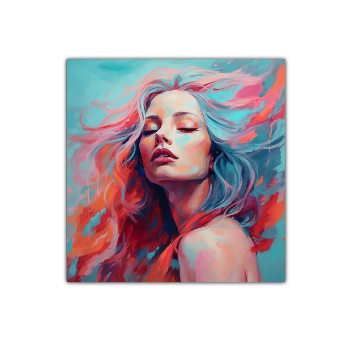 Retrato expresivo de mujer con cabello en movimiento colorido — imagen principal