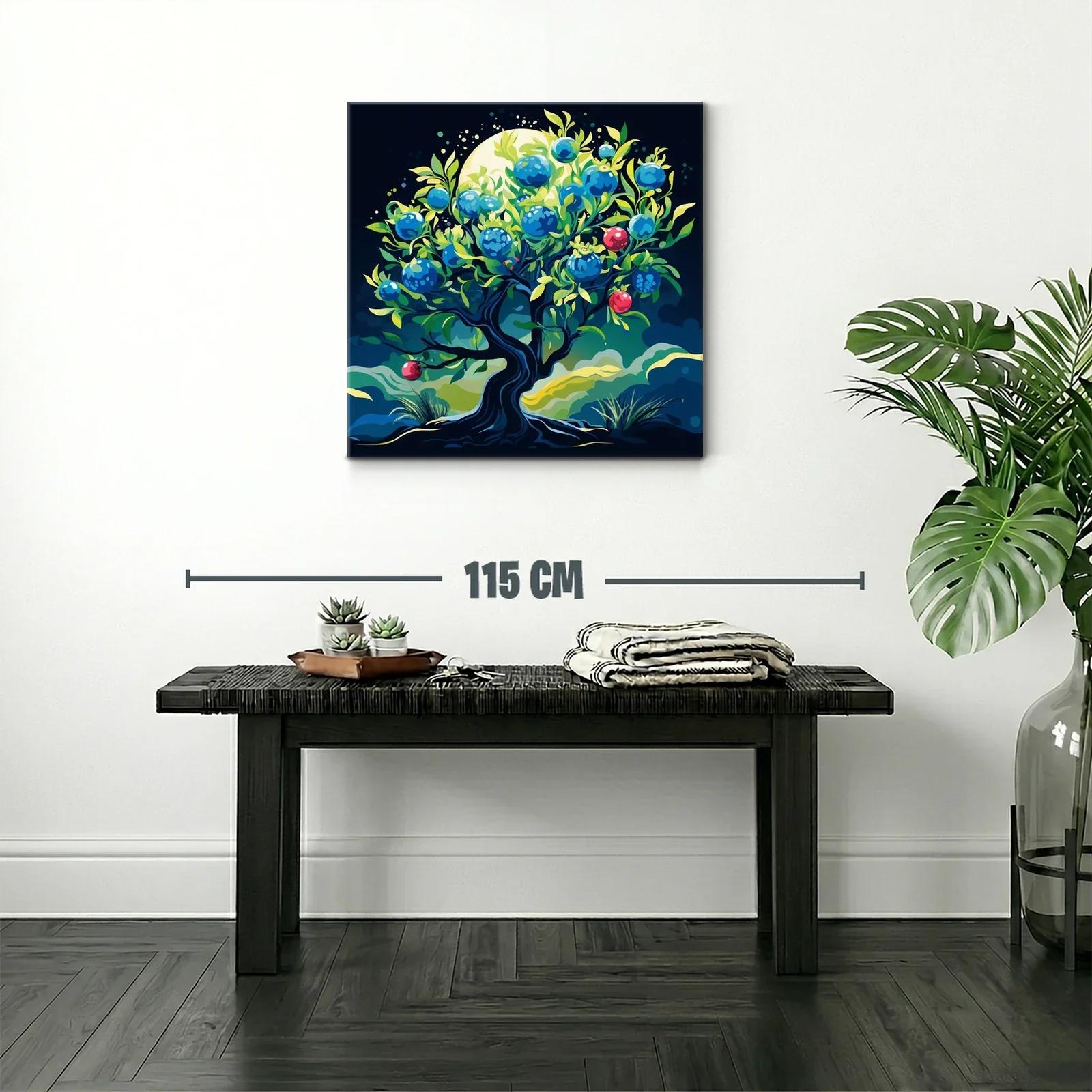 Árbol mágico con frutos azules y rojos en paisaje nocturno — miniatura 2