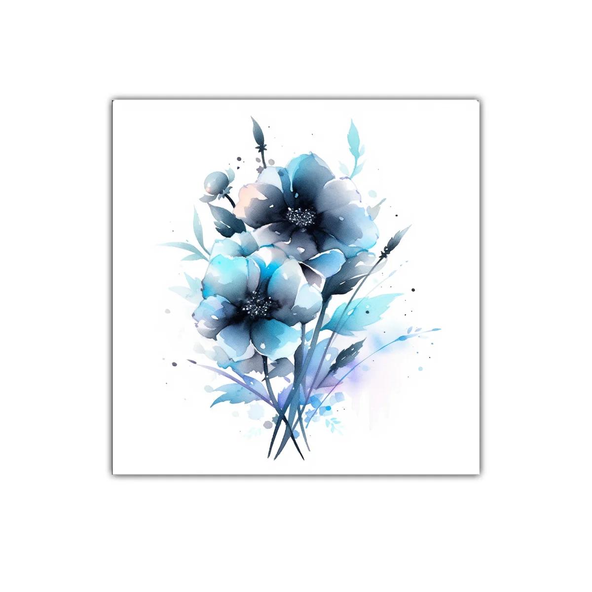 Flores en tonos azules y grises con estilo delicado y suave