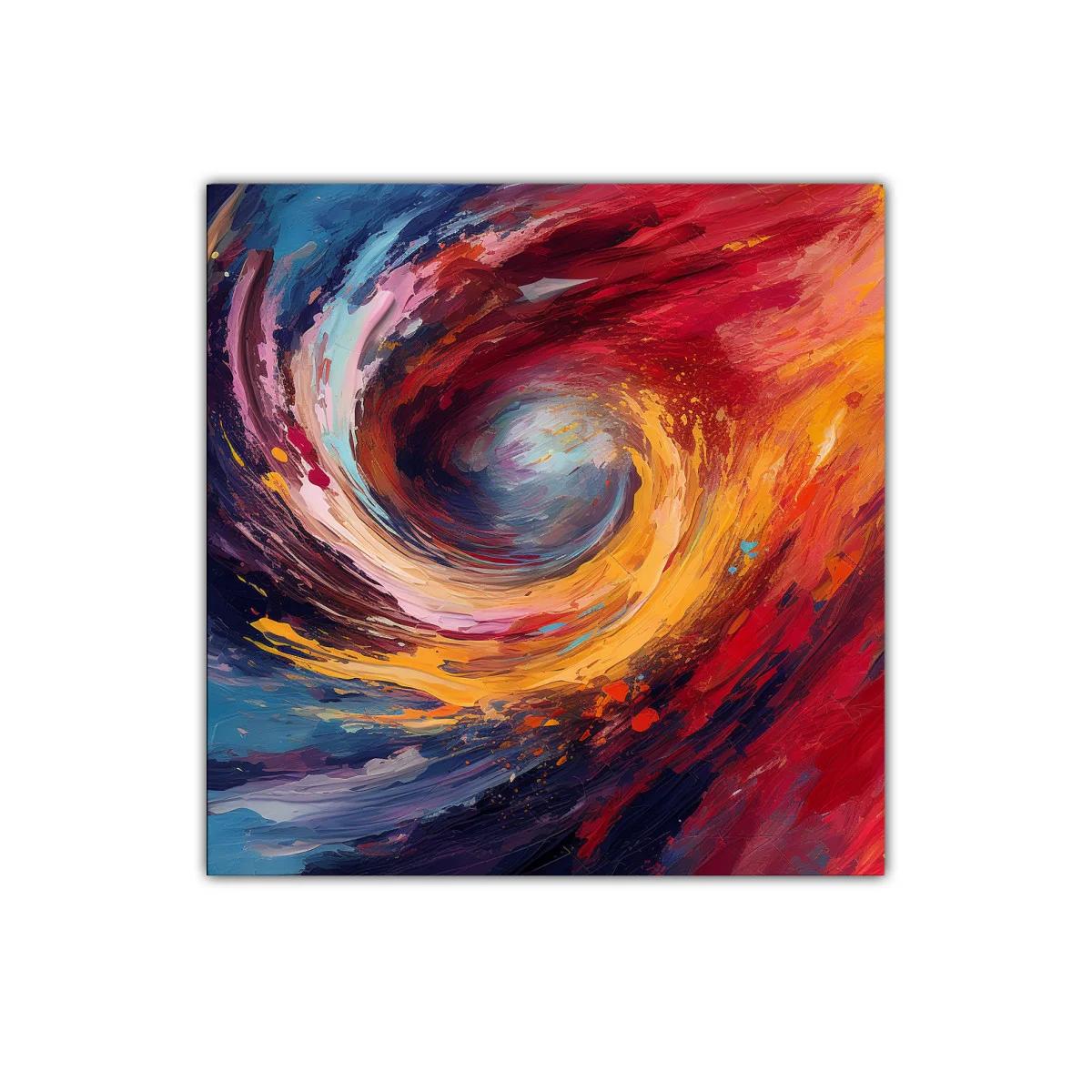 Cuadro abstracto remolino en vibrantes tonos cálidos y fríos