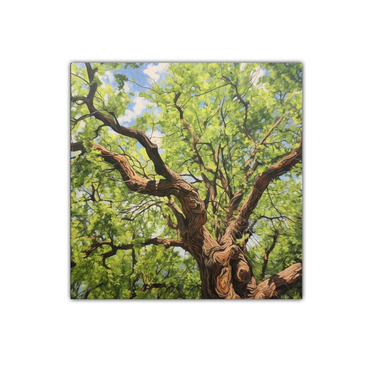 Cuadro decorativo árbol luminoso en primavera verde