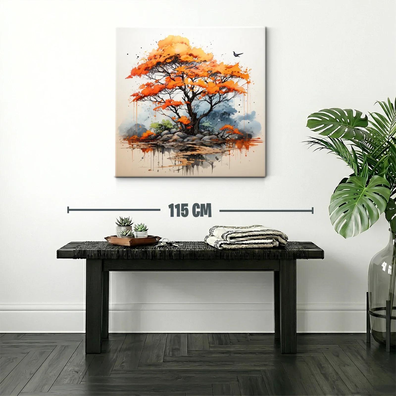 Árbol en otoño con tonos cálidos y reflejos de agua — miniatura 2