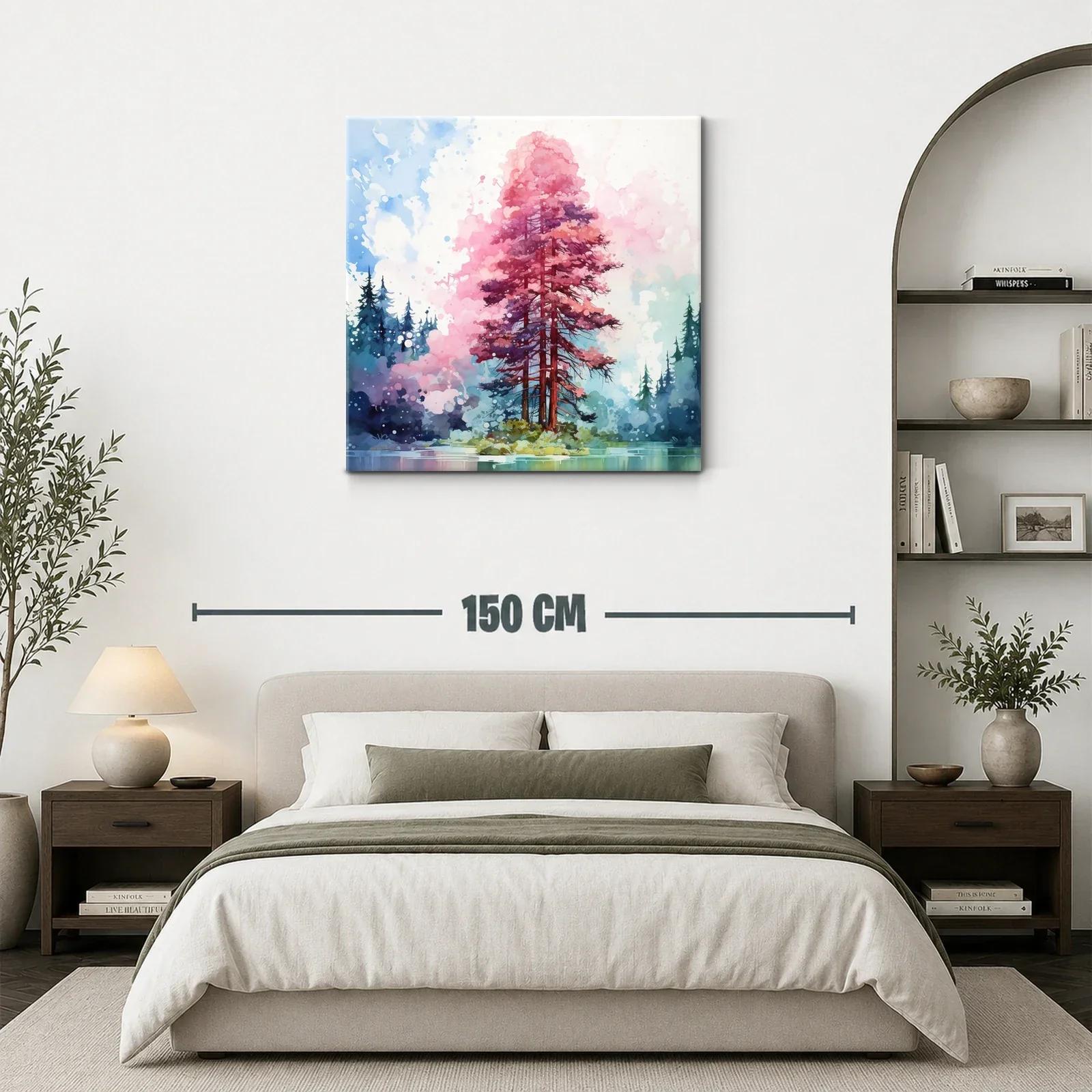 Árbol rosa sobre isla en lago entre bosque difuminado — miniatura 3