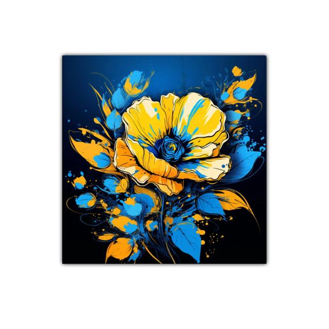 Flor vibrante en tonos azules y amarillos contrastantes