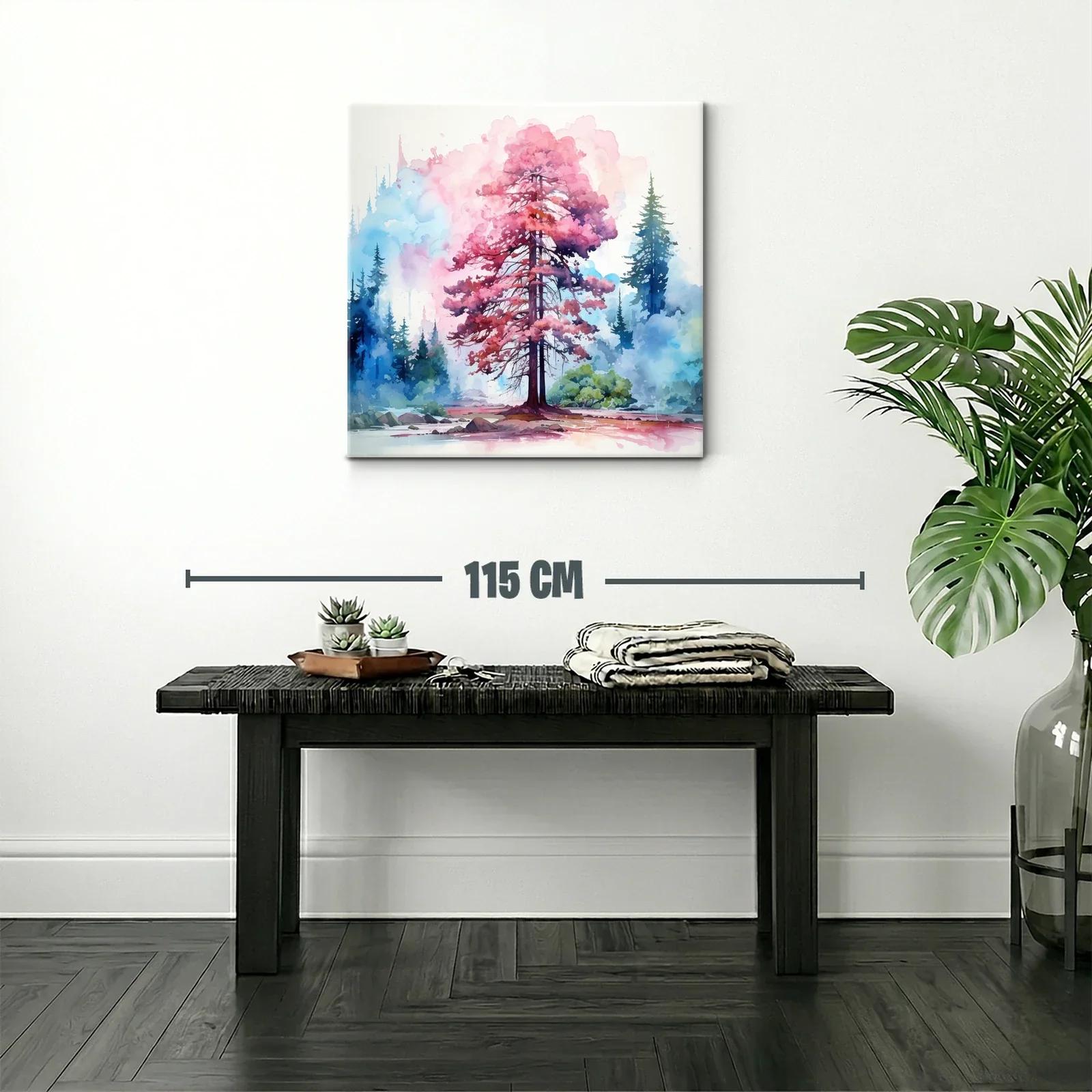 Árbol en tonos rosas y azules con efecto acuarela — miniatura 2