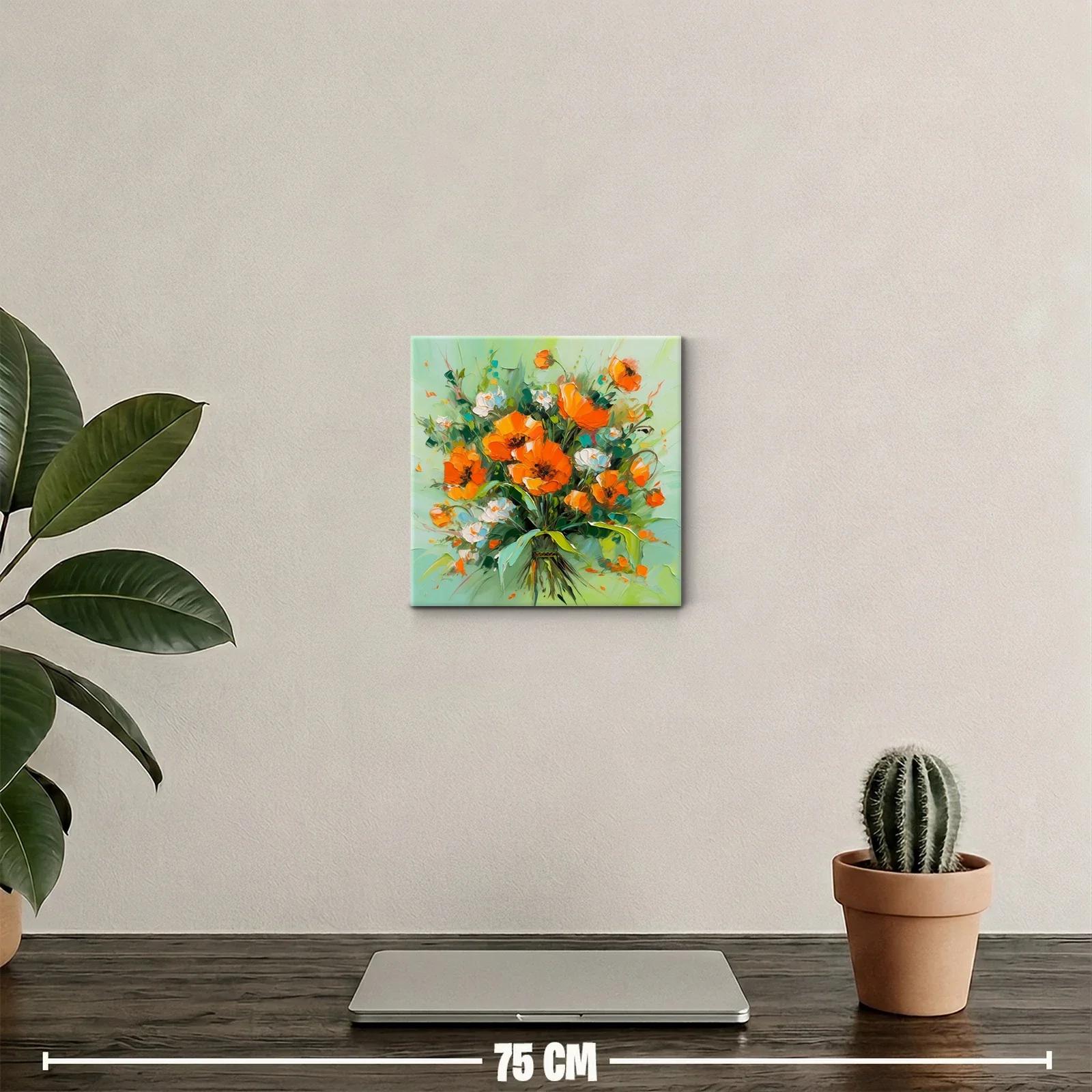 Cuadro decorativo con ramo vibrante de flores naranjas y blancas — miniatura 2