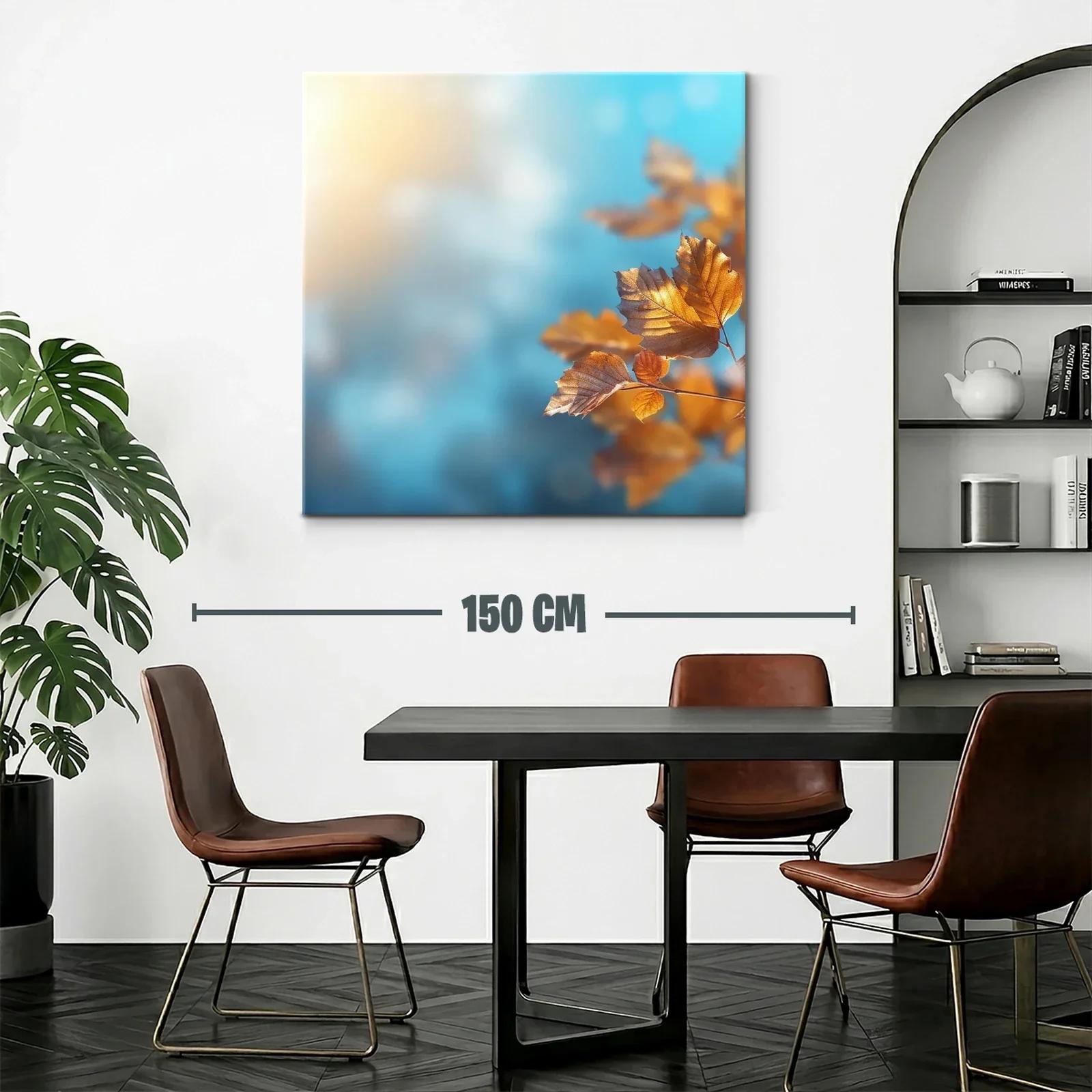 Hojas otoñales con fondo difuminado azul y luz cálida — miniatura 2