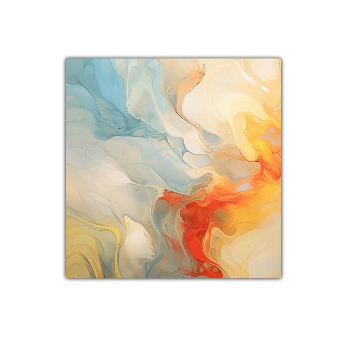 Cuadro decorativo abstracción fluida en tonos cálidos y fríos