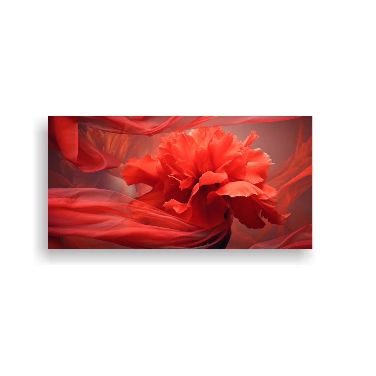 Cuadro clavel rojo con telas ondulantes