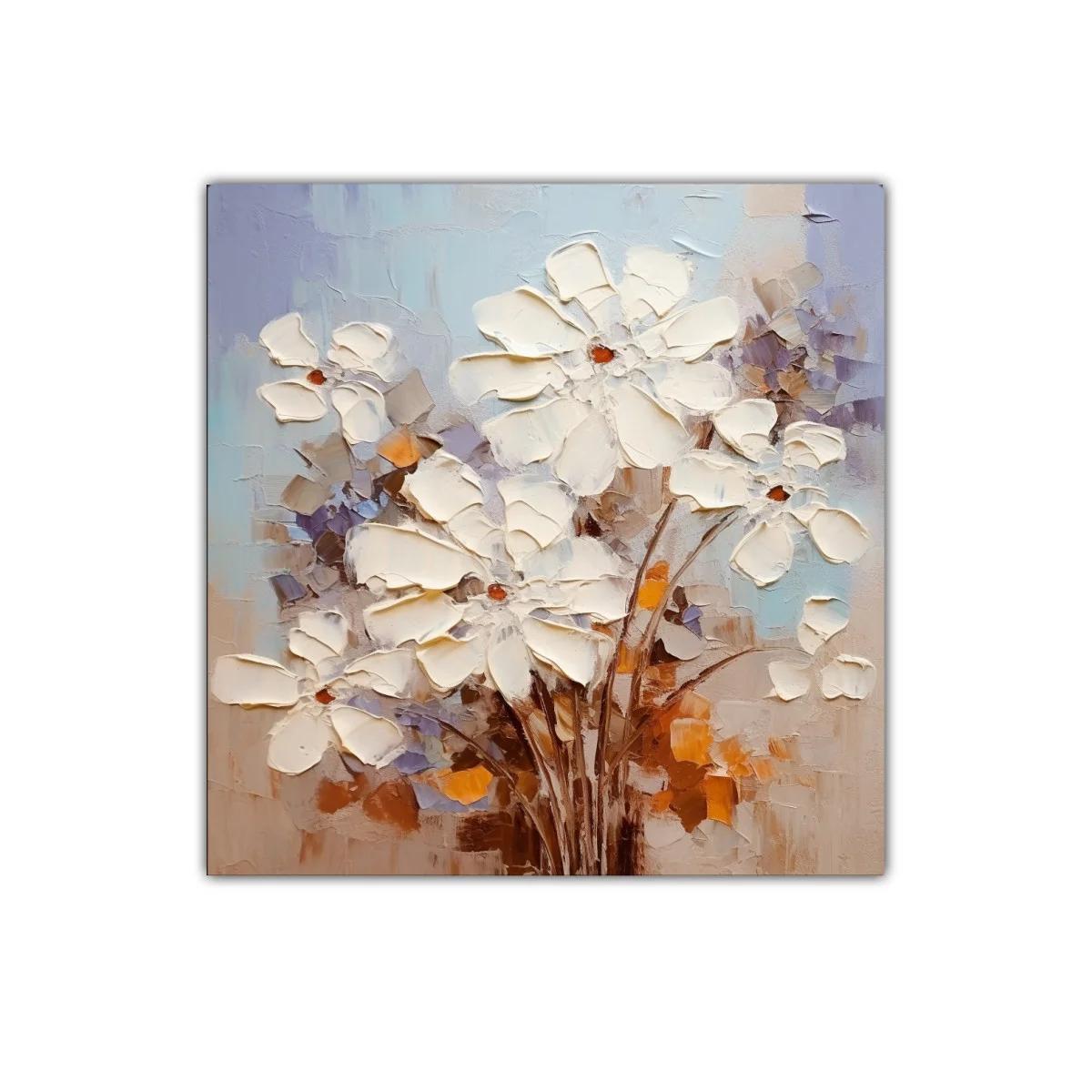 Cuadro decorativo flores blancas con tonos cálidos y suaves