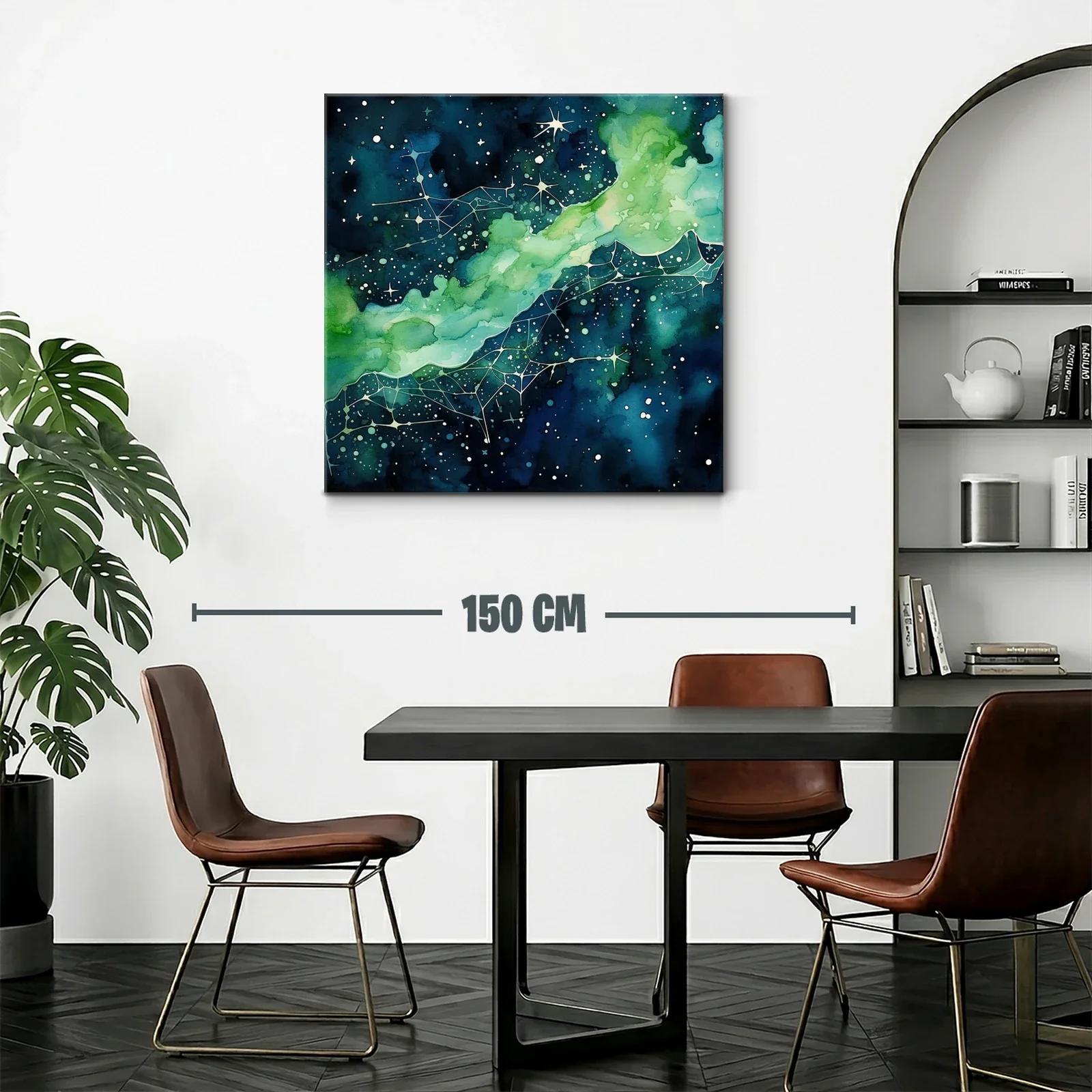 Cuadro abstracto con galaxia en tonos azules y verdes — miniatura 2