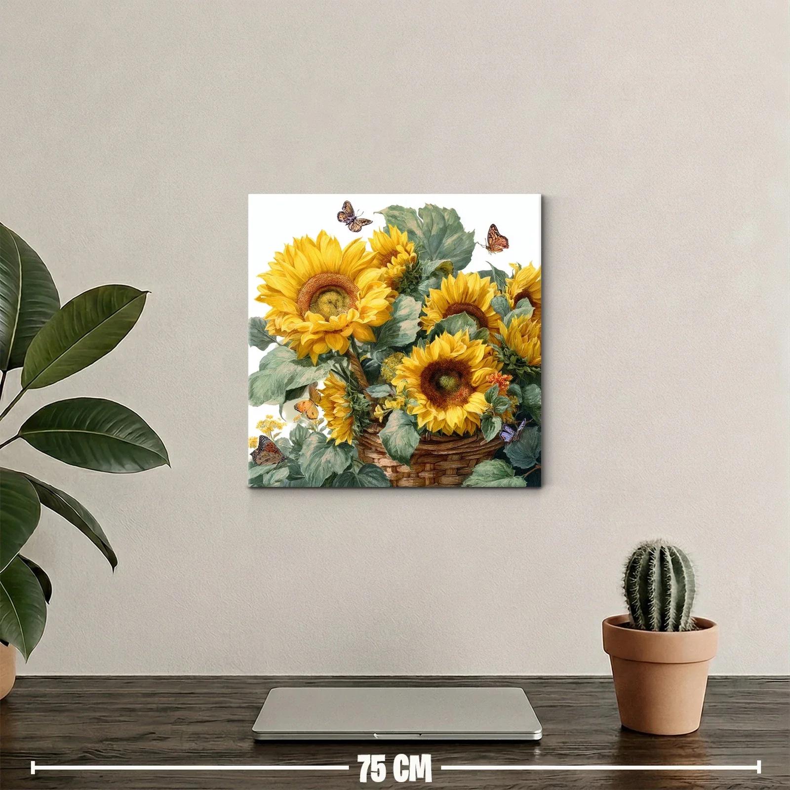 Cuadro con vibrantes girasoles y mariposas en tonos cálidos — miniatura 2