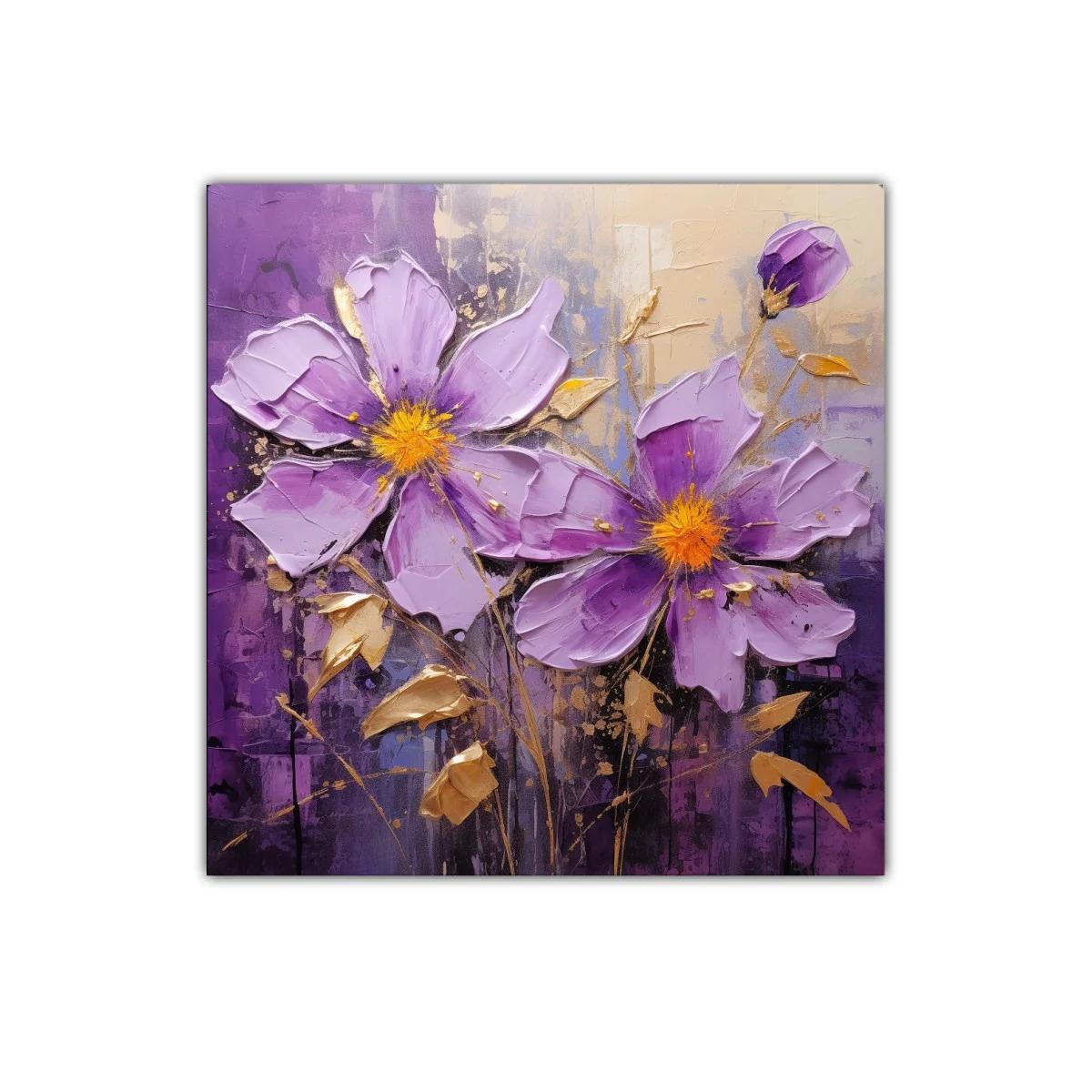 Cuadro decorativo floral en tonos morados y dorados