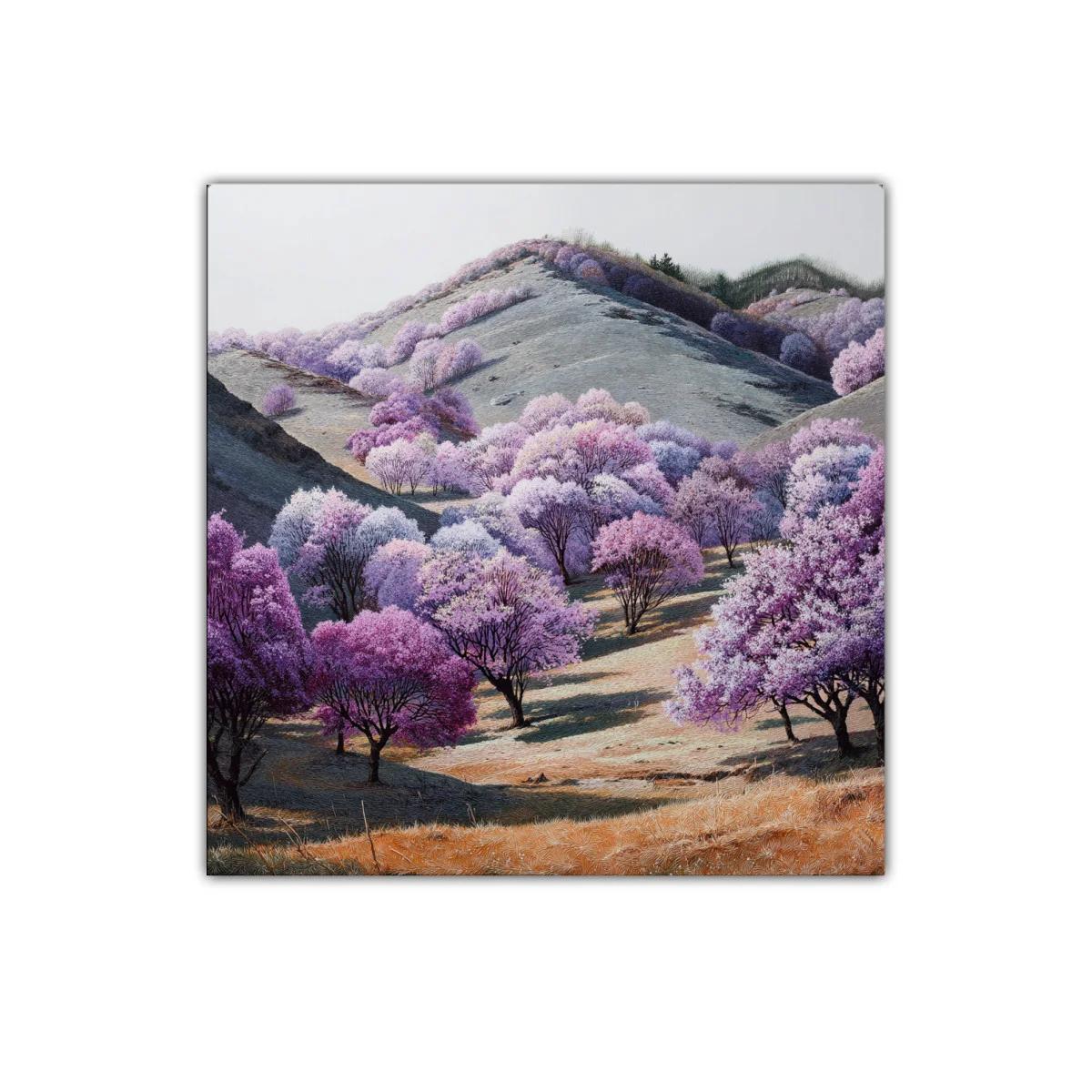 Paisaje sereno con árboles en tonos lila y rosa — imagen principal