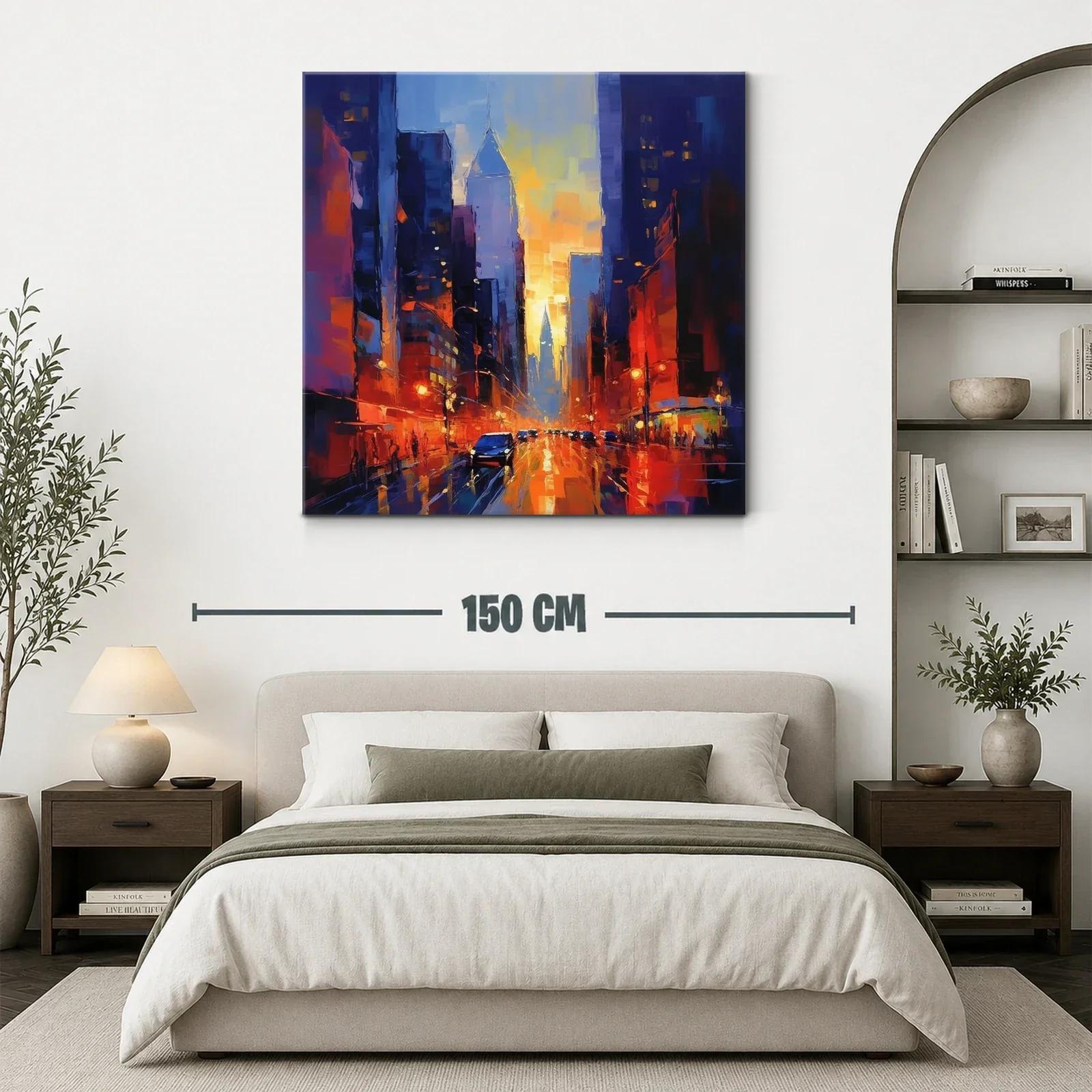 Atardecer vibrante en ciudad iluminada por luces cálidas — miniatura 3