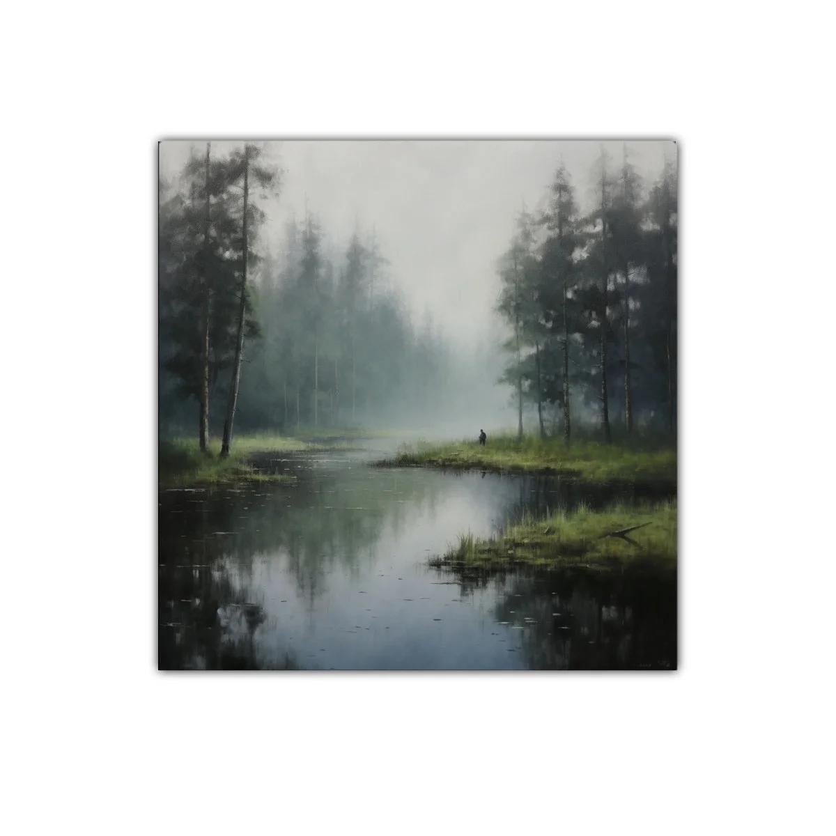 Paisaje brumoso con río y árboles al amanecer — imagen principal