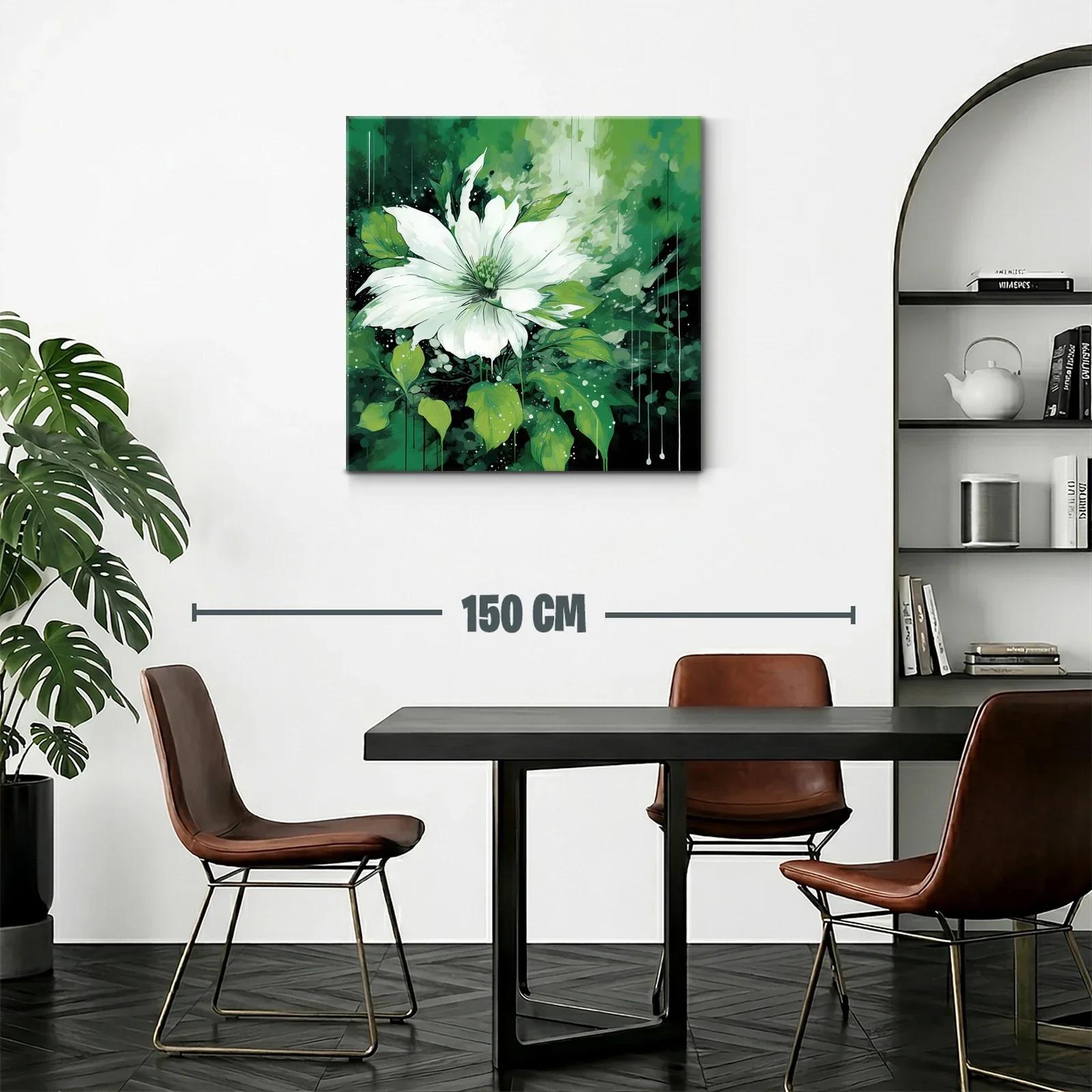 Flor blanca entre hojas verdes con fondo abstracto — miniatura 2