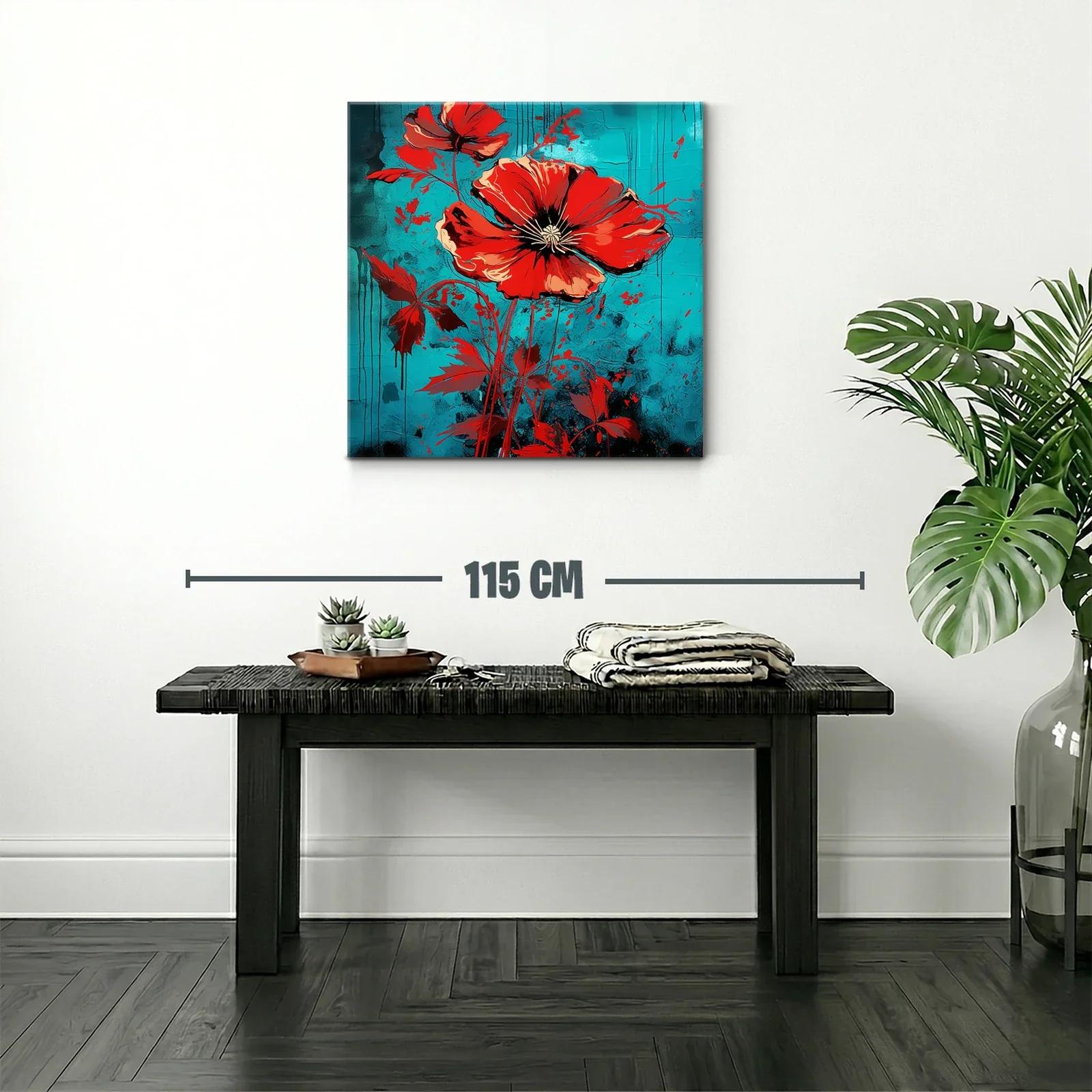 Llamativo cuadro floral con amapolas rojas y fondo azul — miniatura 2