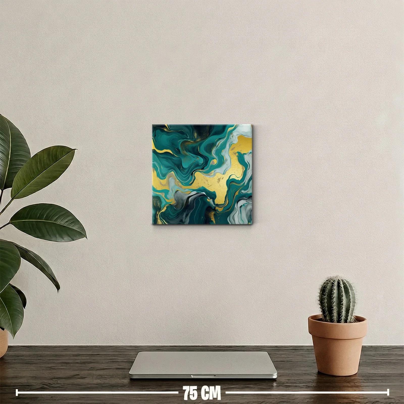 Cuadro decorativo abstracto con tonos dorados y verdes — miniatura 2