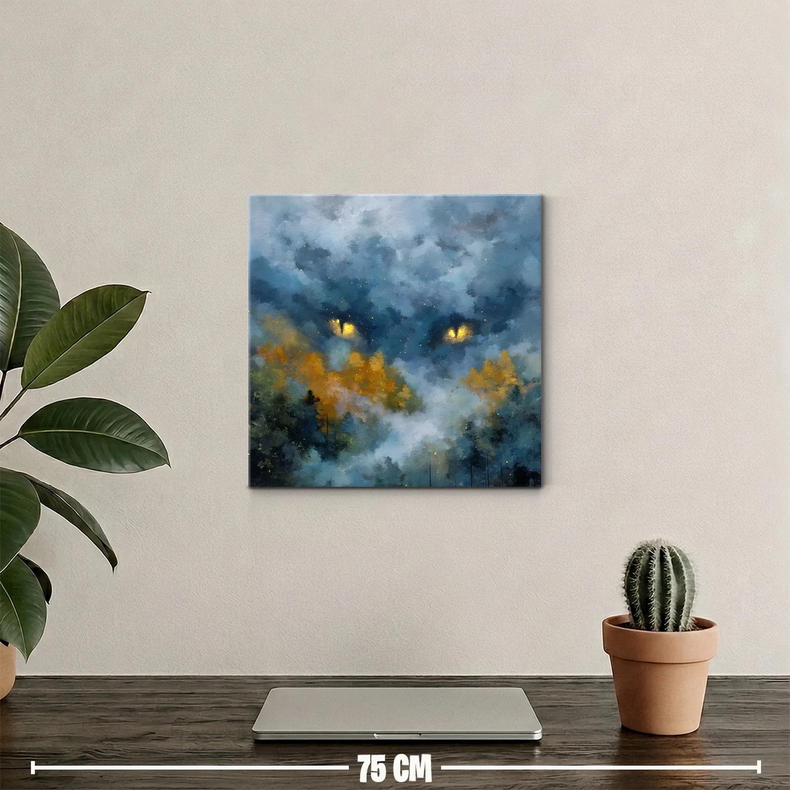 Cuadro de paisaje onírico con ojos dorados entre las nubes — miniatura 2