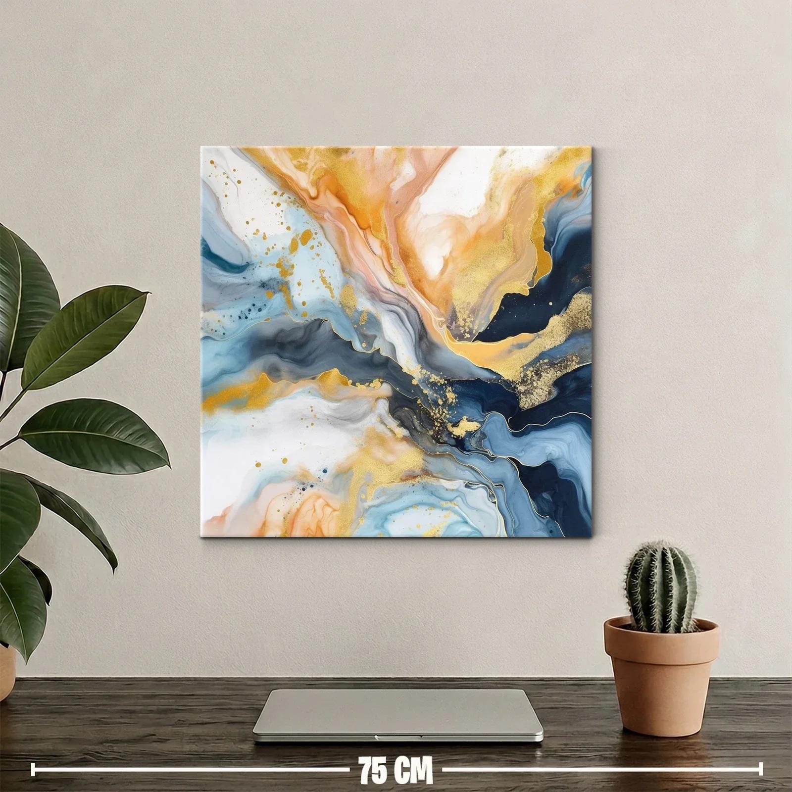 Composición abstracta con tonos dorados y azules fluidos — miniatura 2