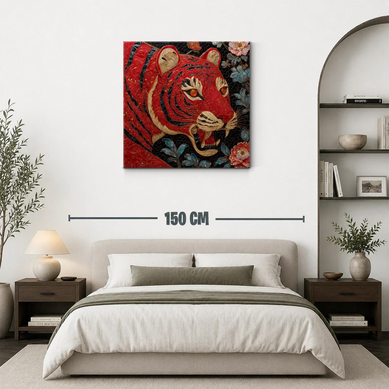 Imponente tigre rojo entre flores cálidas y azules — miniatura 3