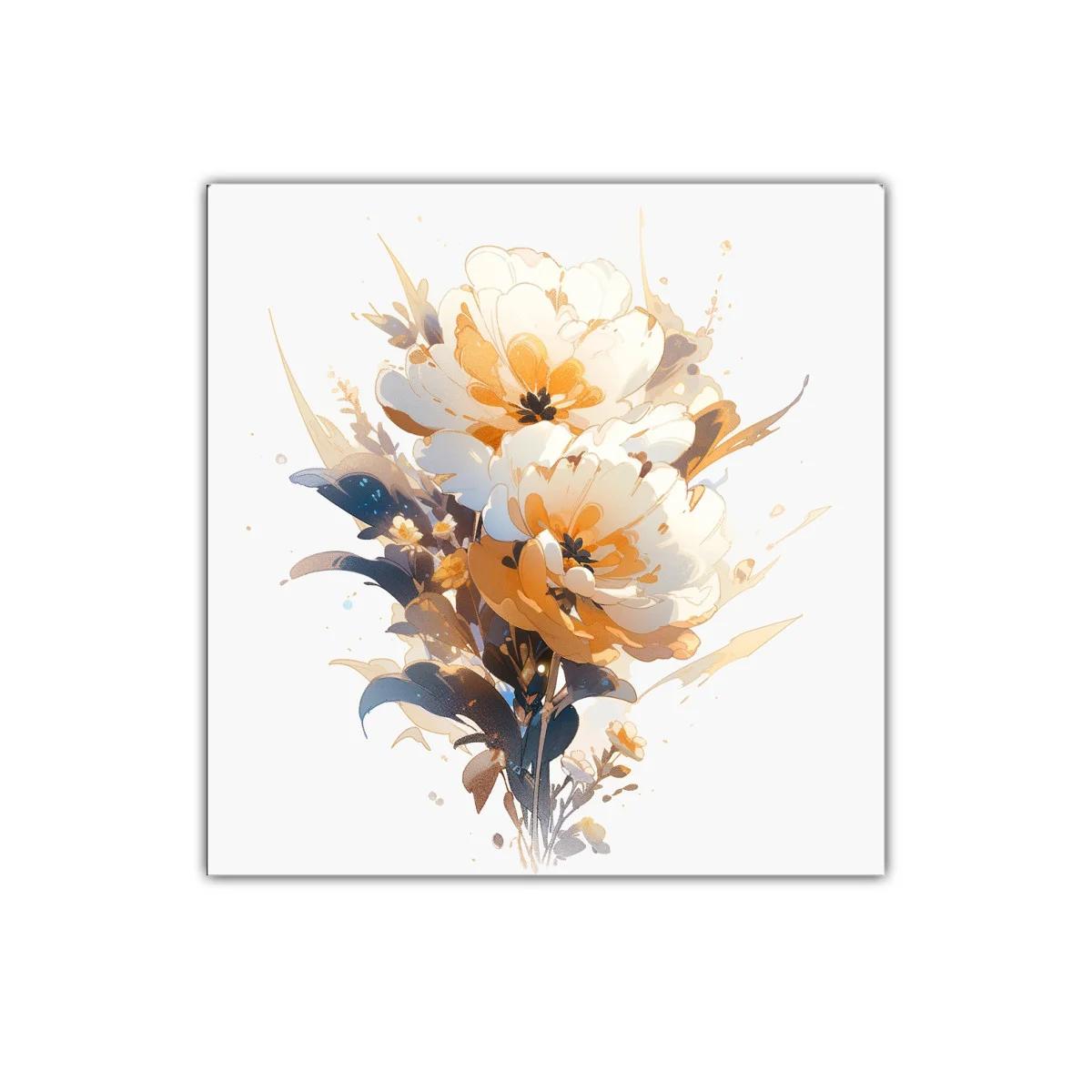 Cuadro decorativo ramo floral en tonos cálidos y neutros
