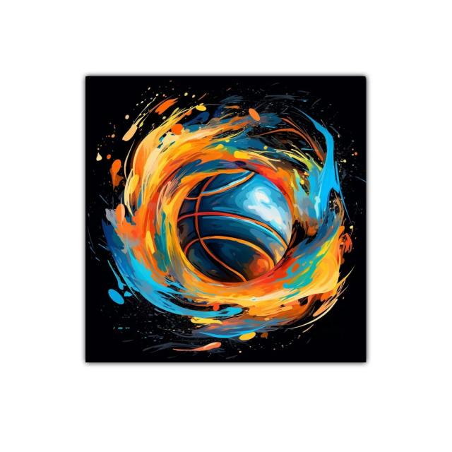 Cuadro dinámico con balón de baloncesto en colores vibrantes