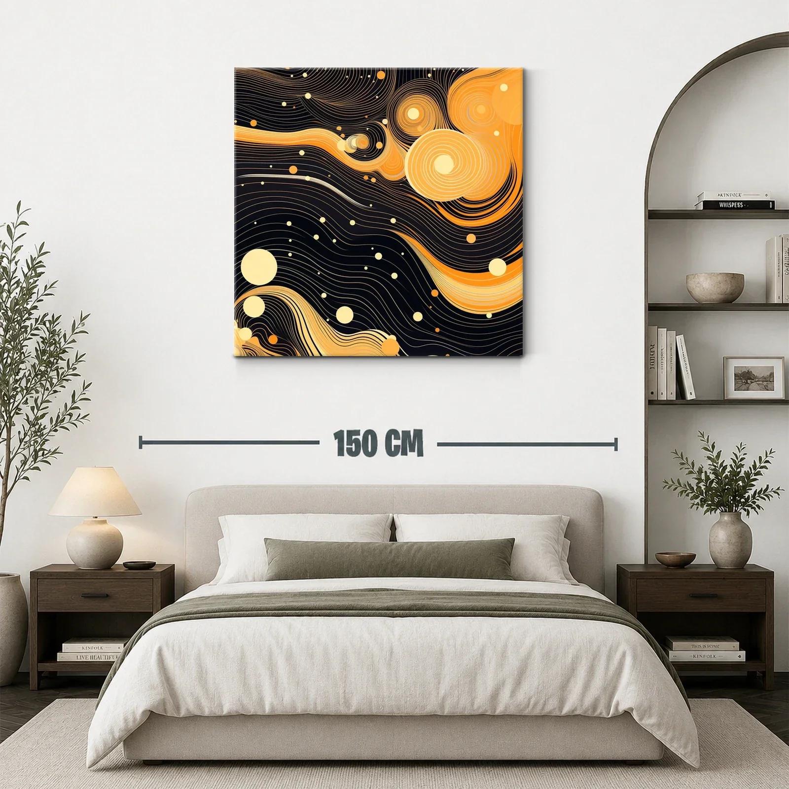 Cuadro abstracto con ondas y círculos en tonos cálidos — miniatura 3