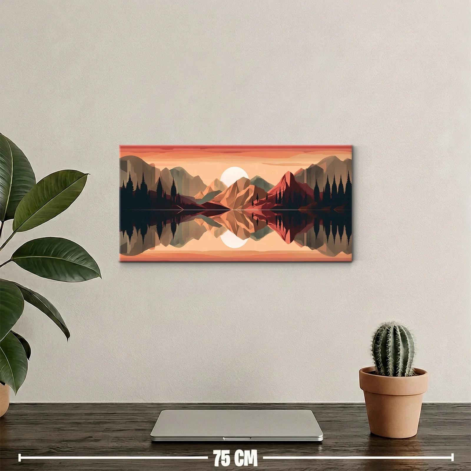 Cuadro paisaje de montaña con lago y reflejo simétrico — miniatura 2
