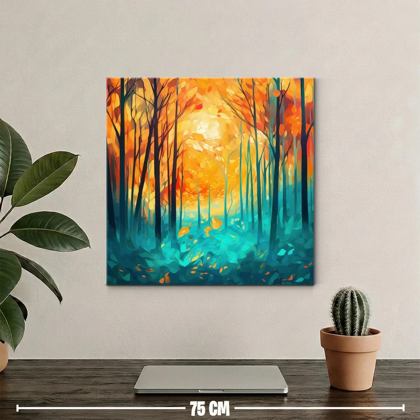 Bosque vibrante con árboles al amanecer en tonos cálidos — miniatura 2
