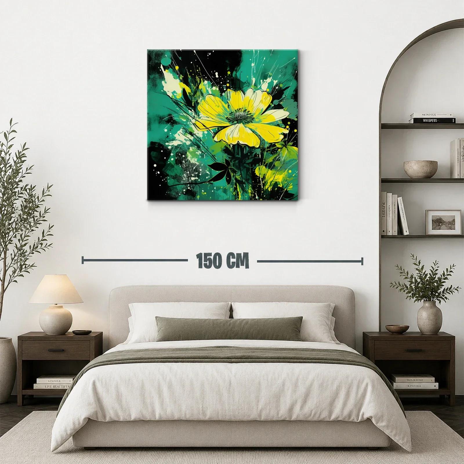 Flores amarillas vibrantes sobre fondo turquesa y negro — miniatura 3