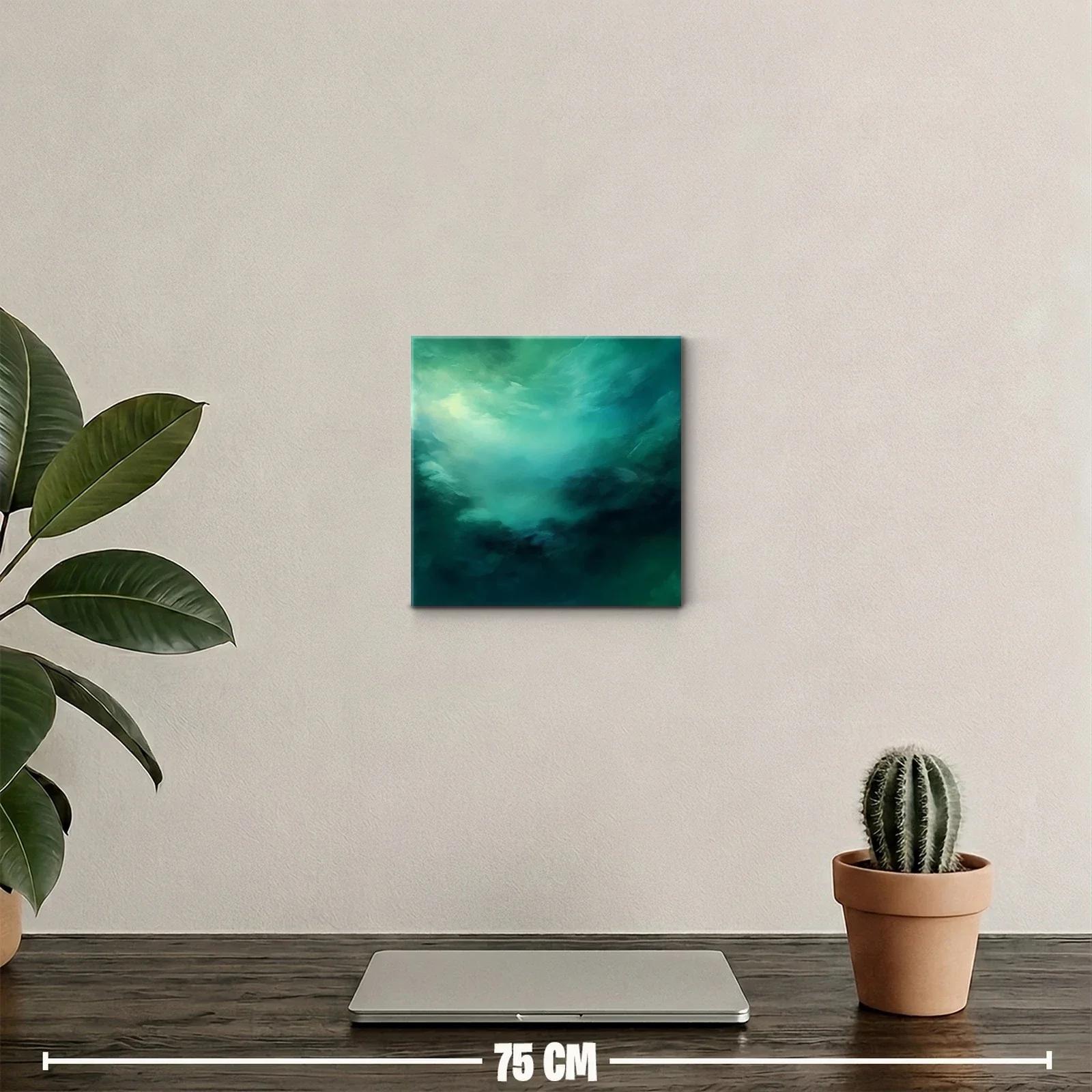 Cuadro abstracto con tonos turquesa y azul profundo — miniatura 2