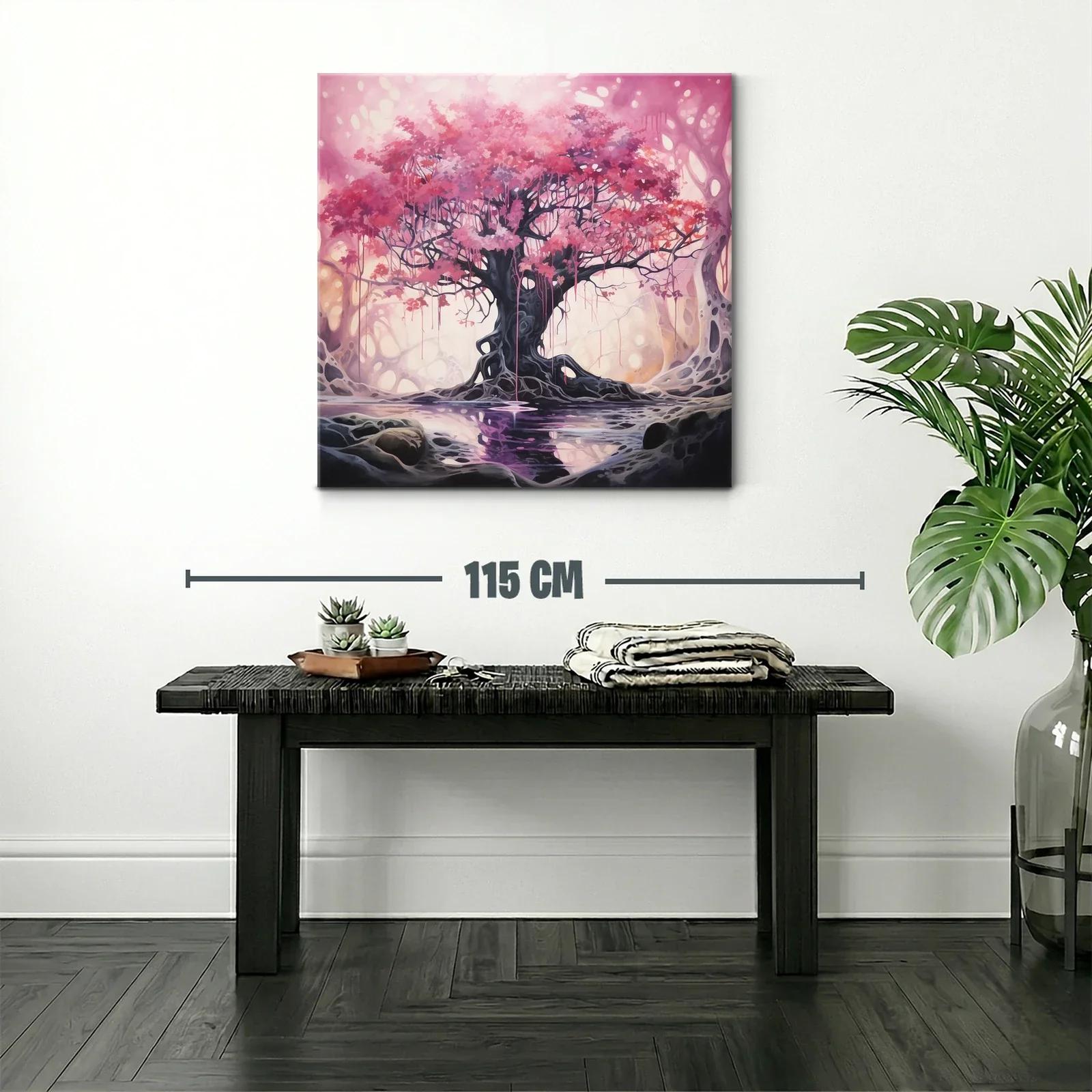 Árbol mágico con follaje rosa en paisaje onírico — miniatura 2