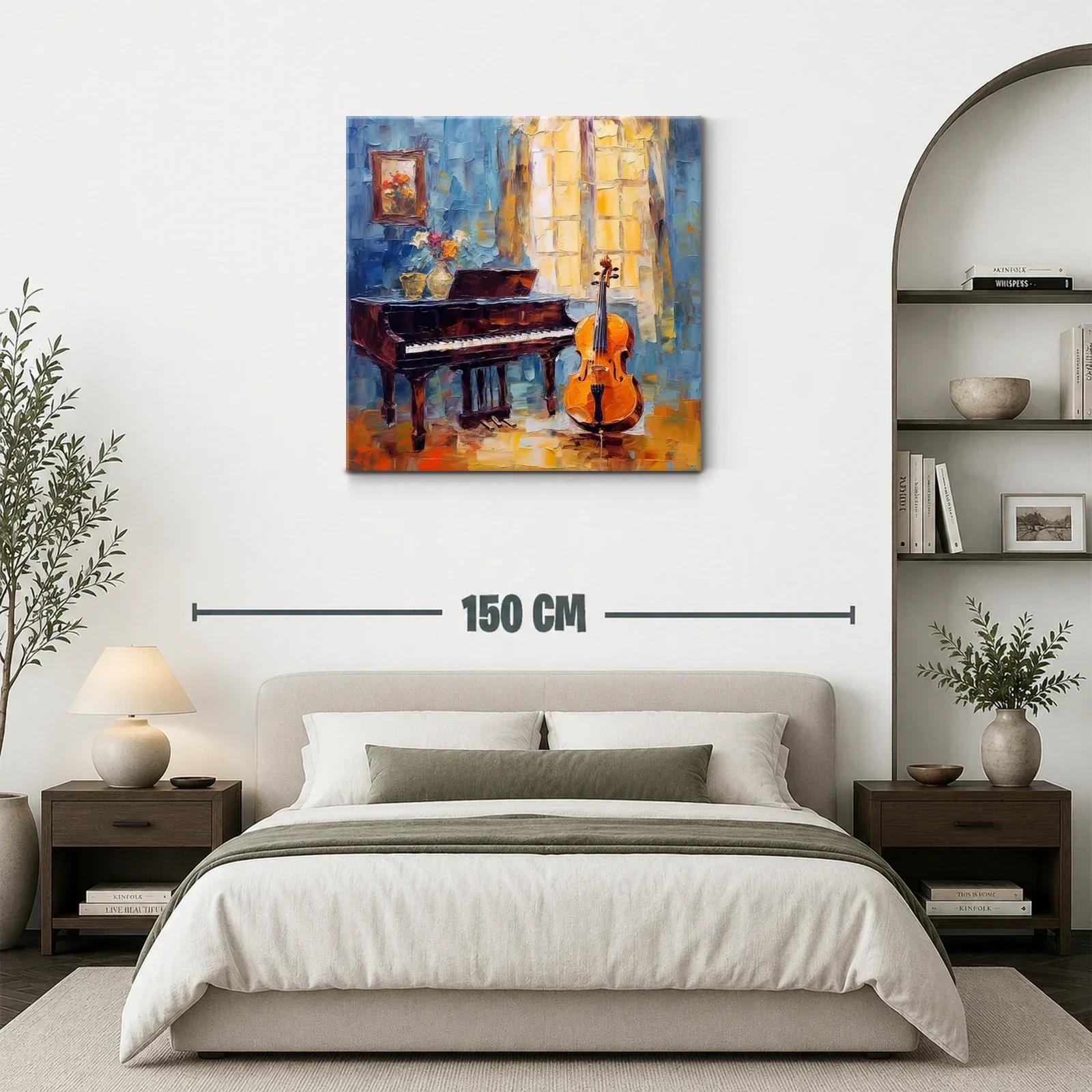Ambiente musical con piano y violonchelo iluminado — miniatura 3