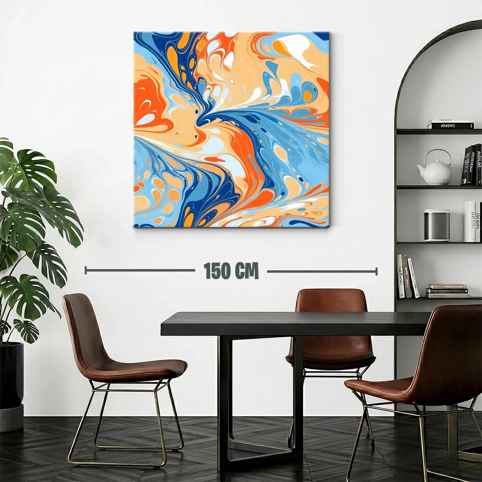 Cuadro abstracto con dinámicos remolinos en tonos cálidos y azules — miniatura 2